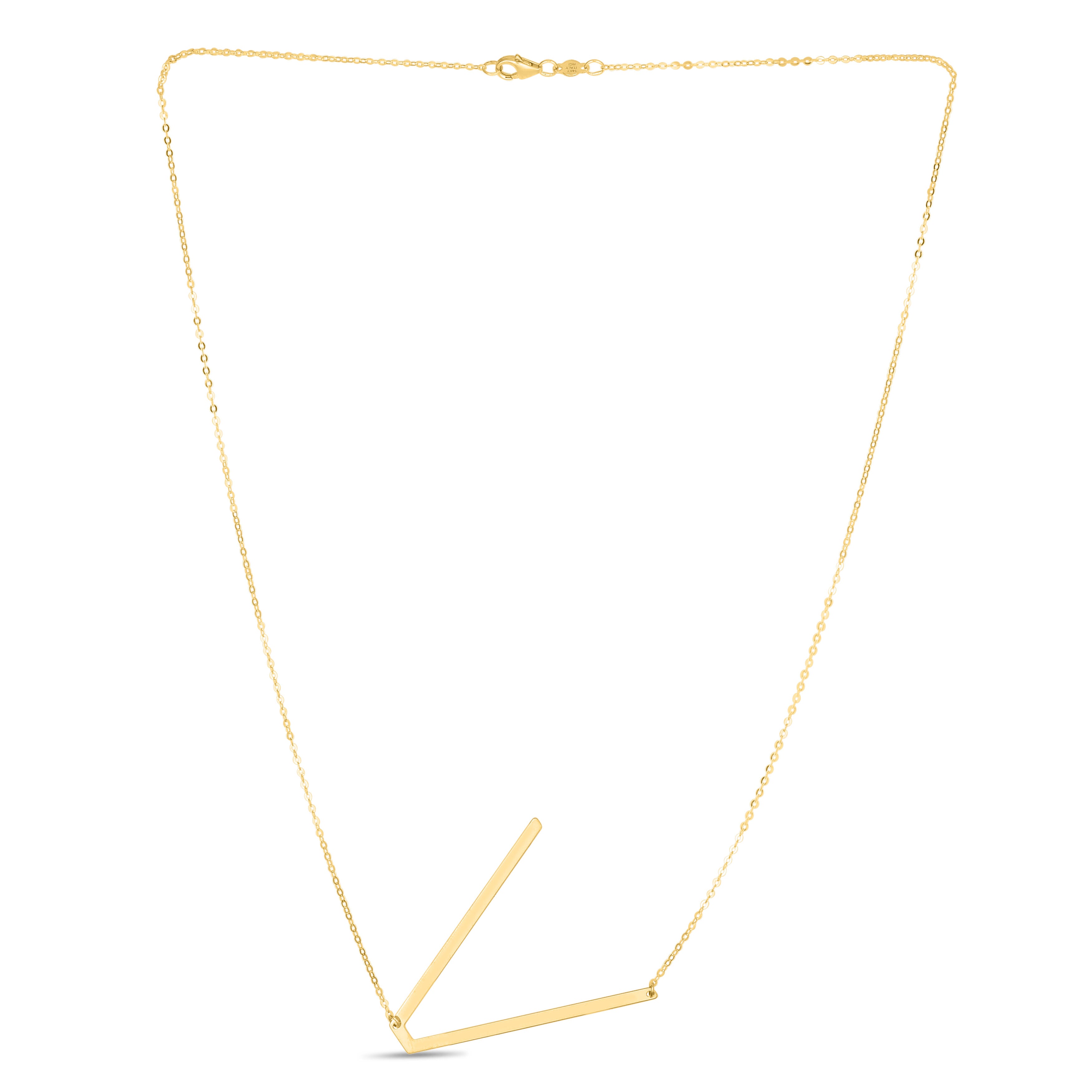 14K Gold Large Sideways Initial Necklace: 18"