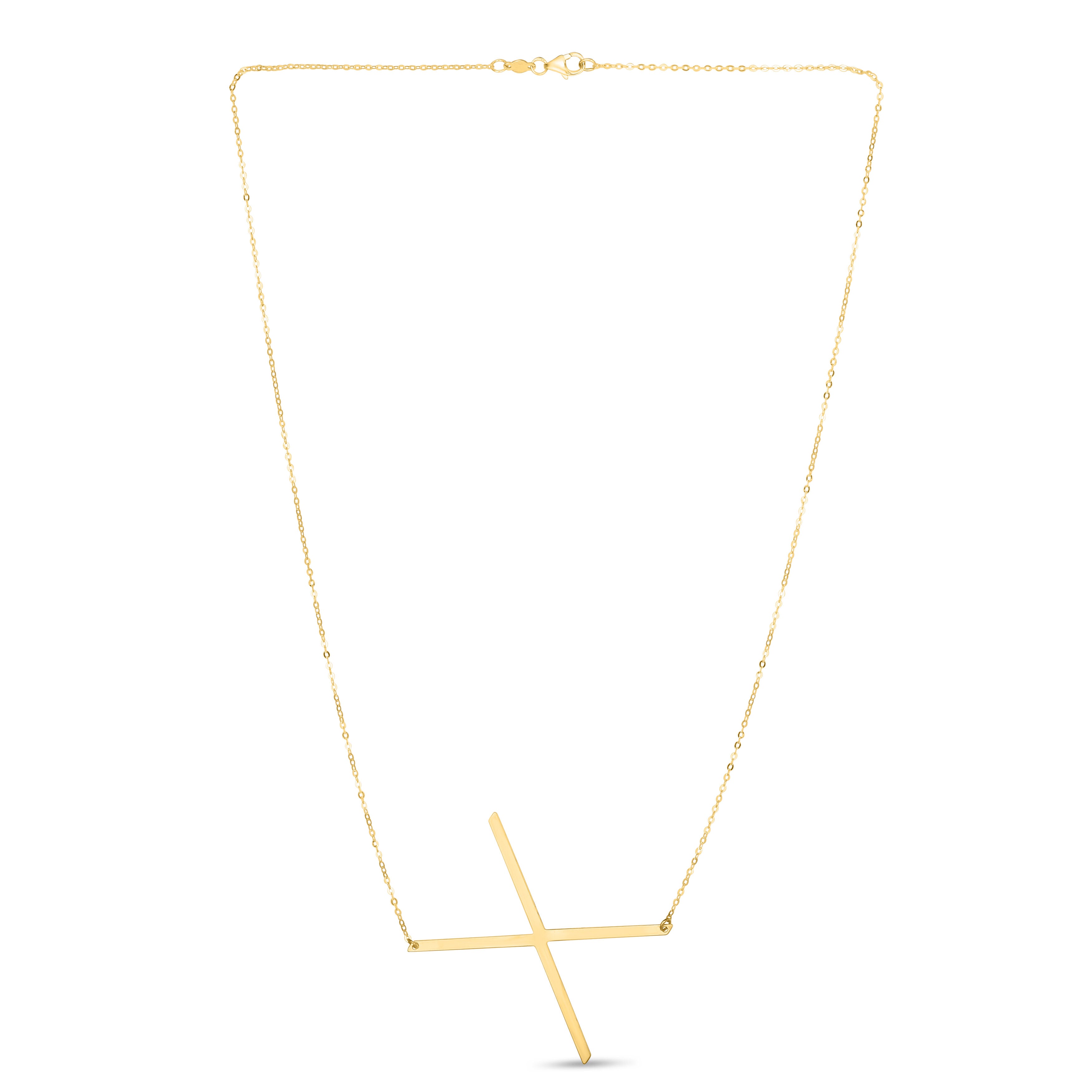 14K Gold Large Sideways Initial Necklace: 18"