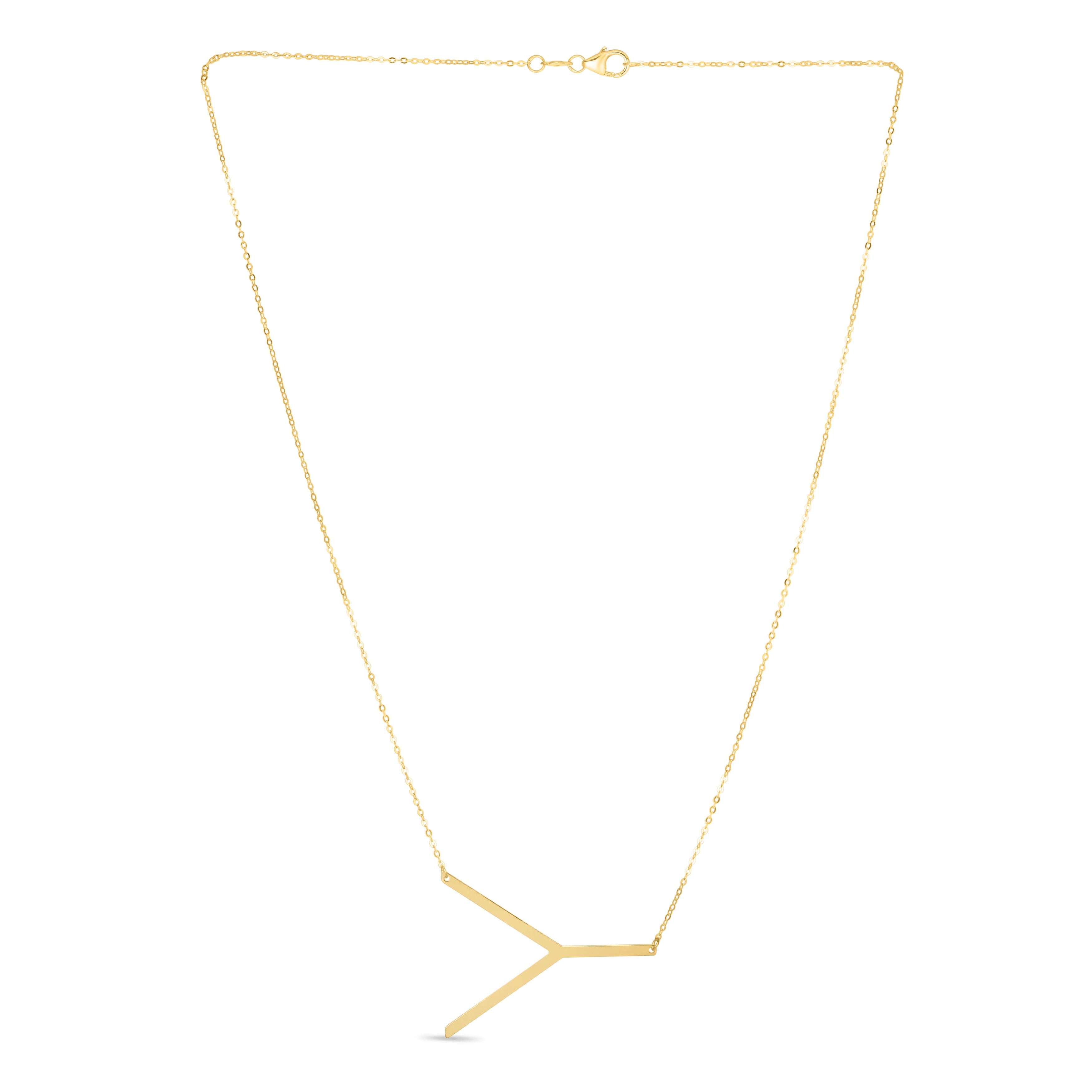 14K Gold Large Sideways Initial Necklace: 18"