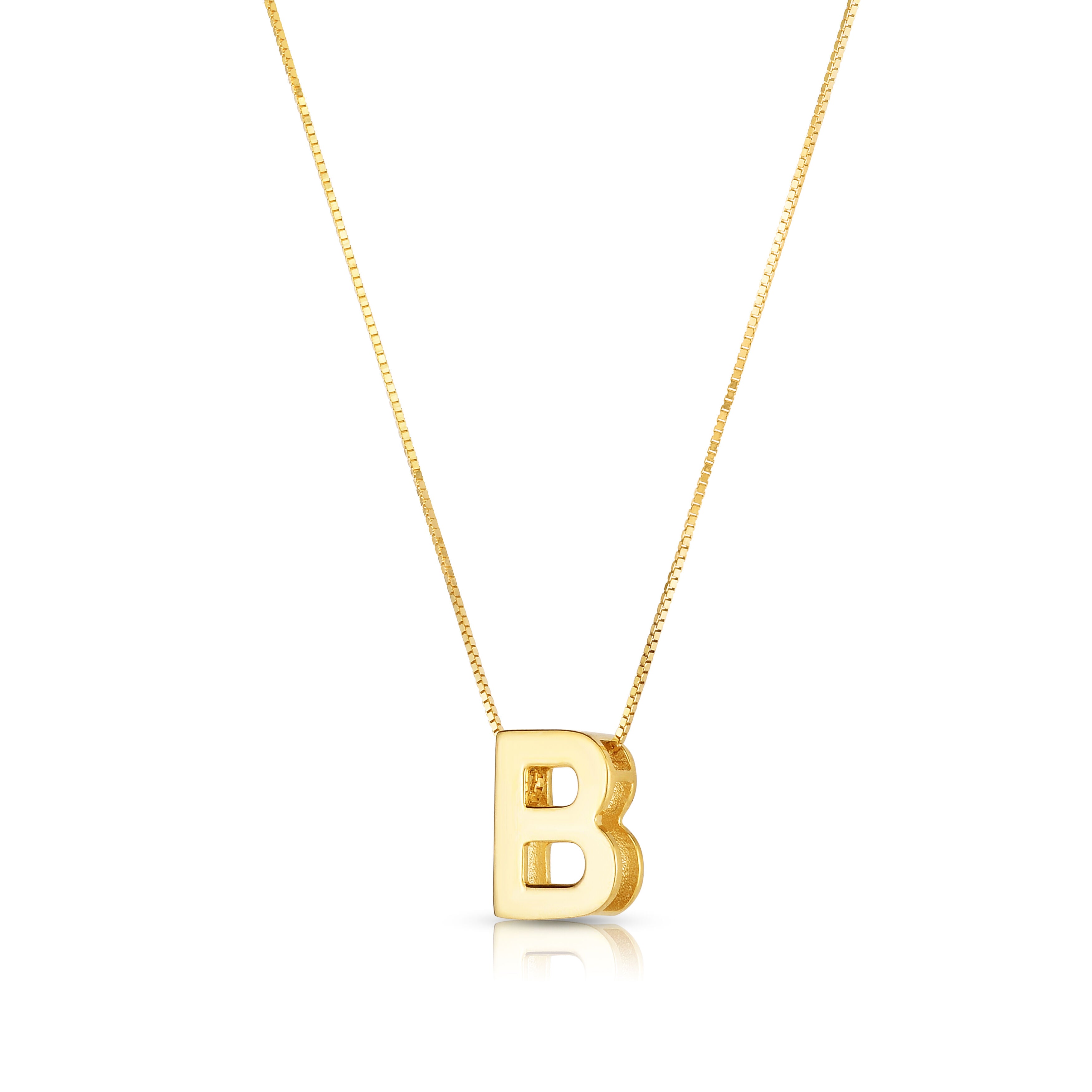 14K Gold Block Initial Pendant Necklace: 16-18" Adjustable