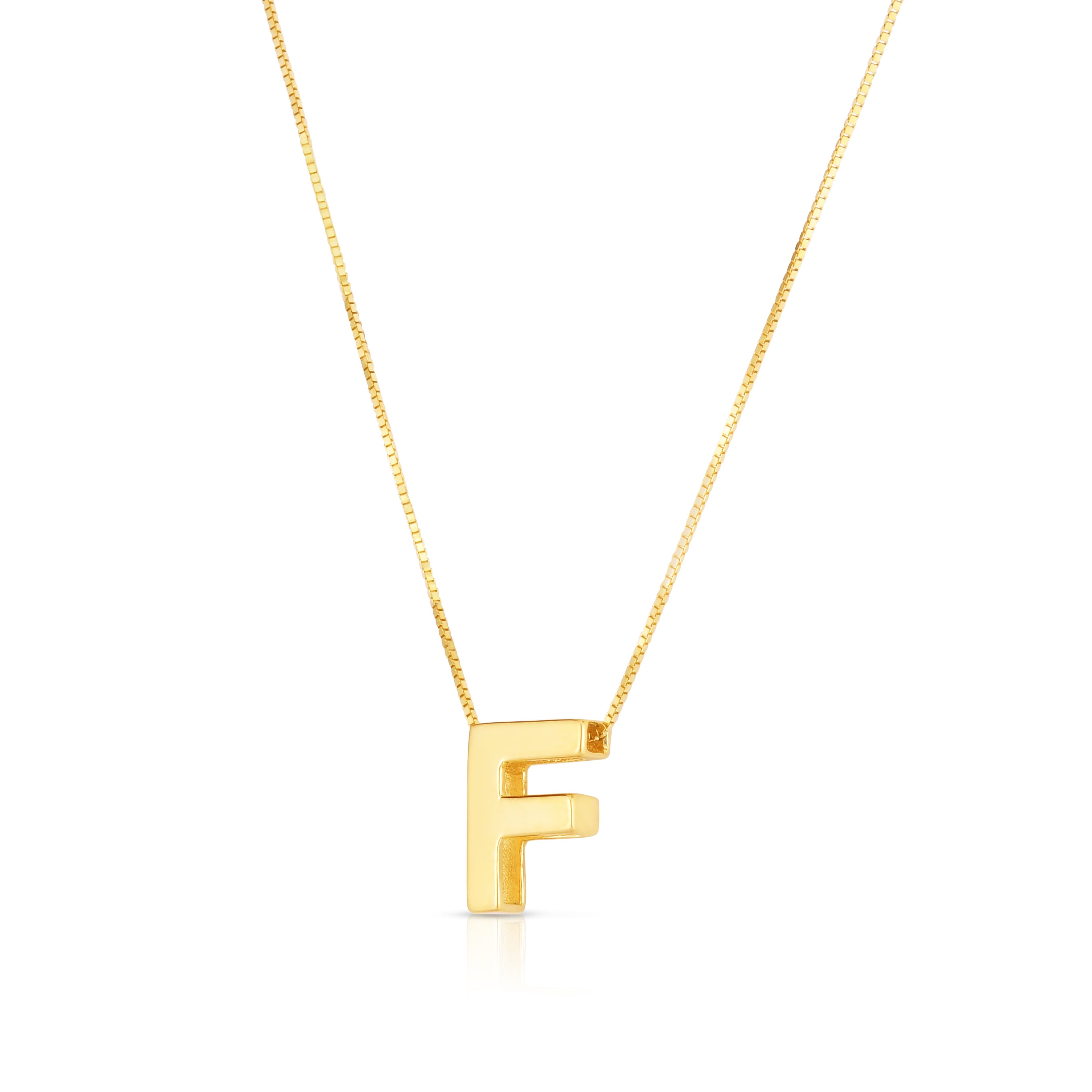 14K Gold Block Initial Pendant Necklace: 16-18" Adjustable