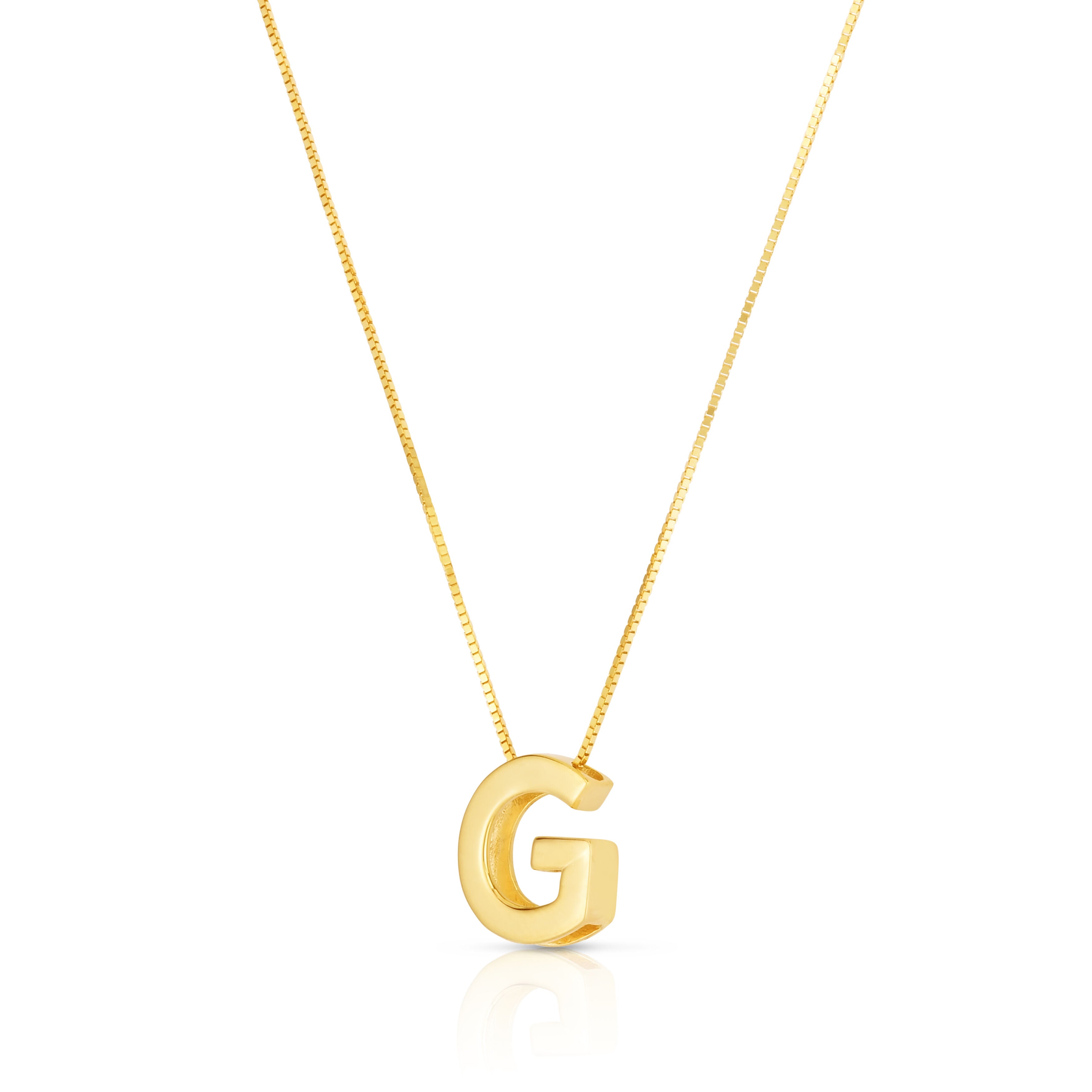 14K Gold Block Initial Pendant Necklace: 16-18" Adjustable