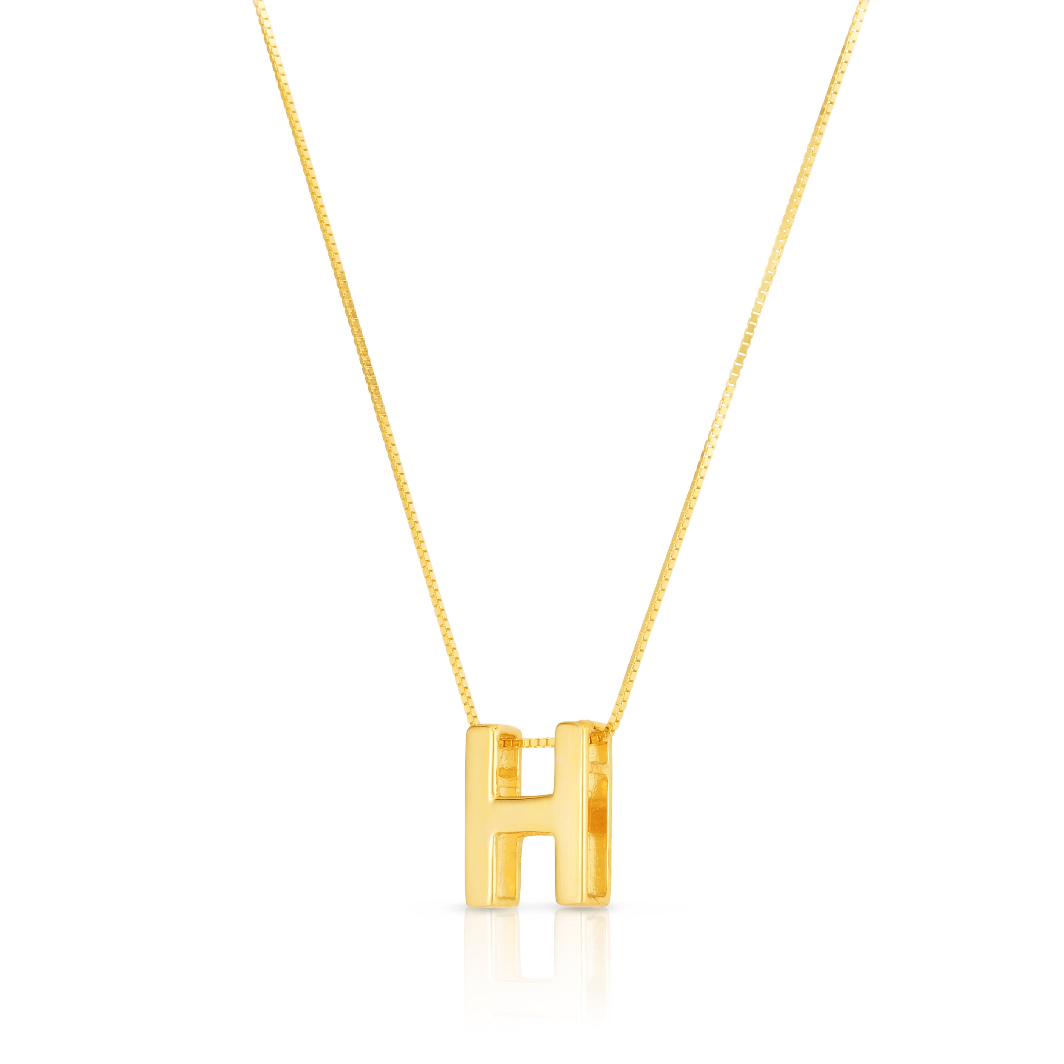 14K Gold Block Initial Pendant Necklace: 16-18" Adjustable