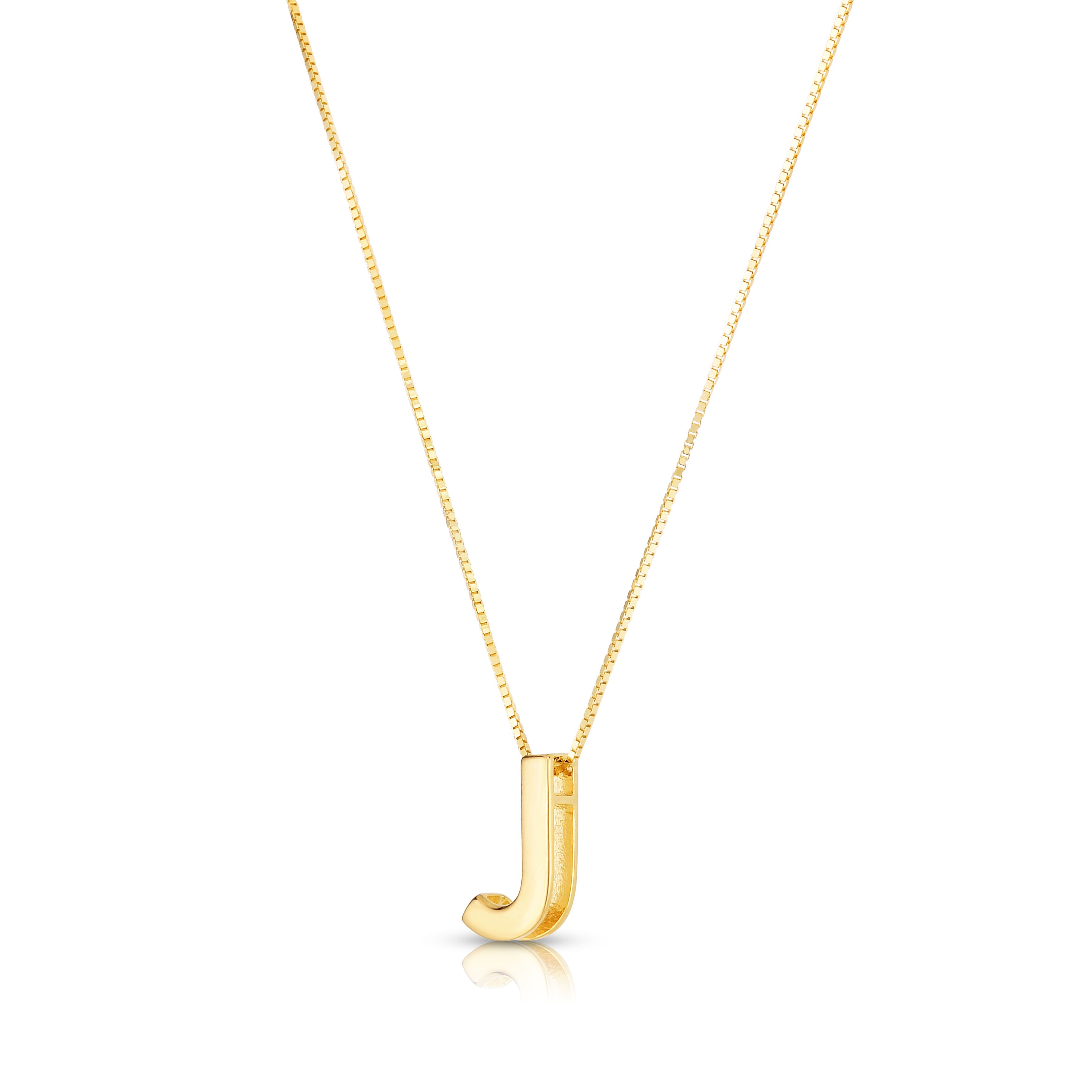 14K Gold Block Initial Pendant Necklace: 16-18" Adjustable