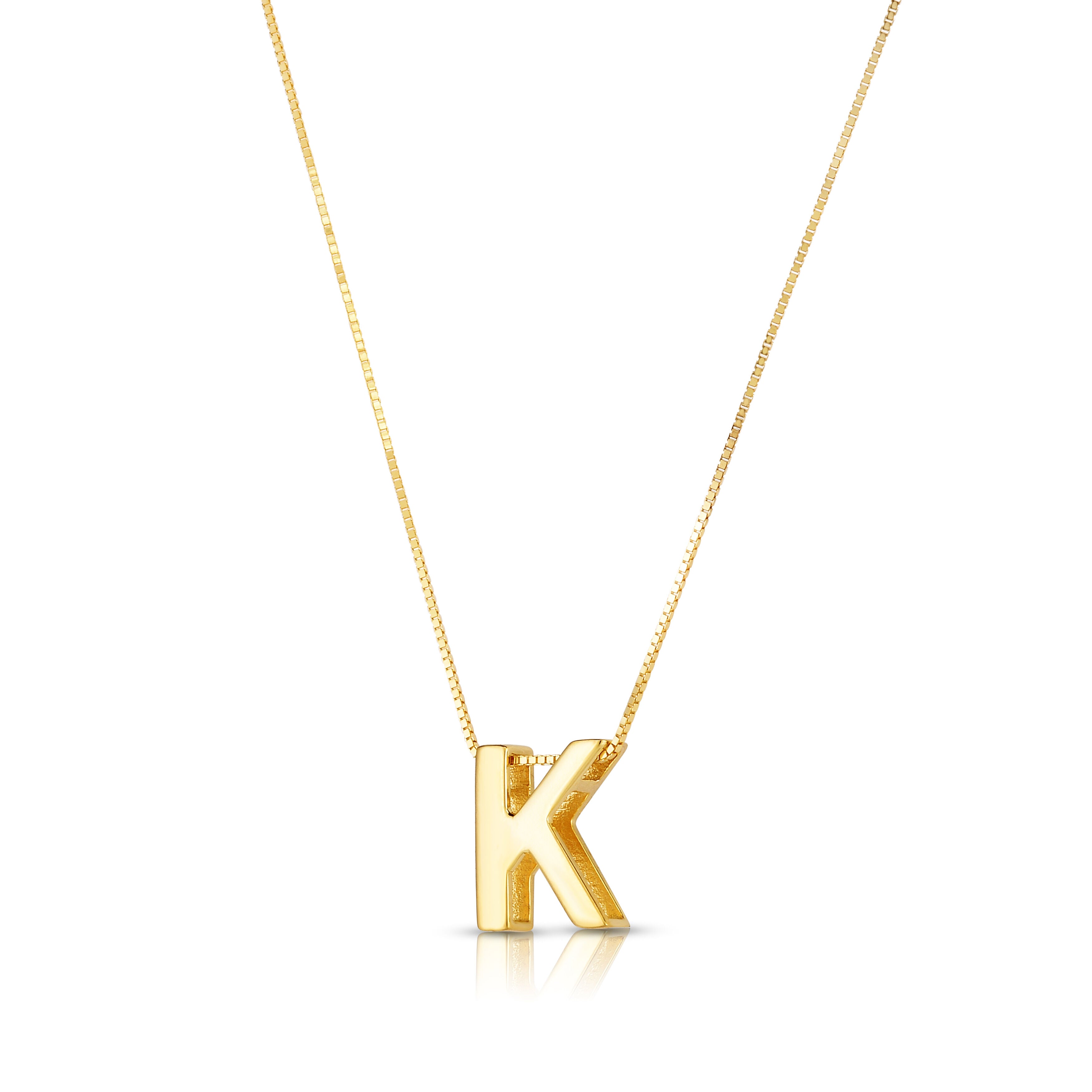 14K Gold Block Initial Pendant Necklace: 16-18" Adjustable