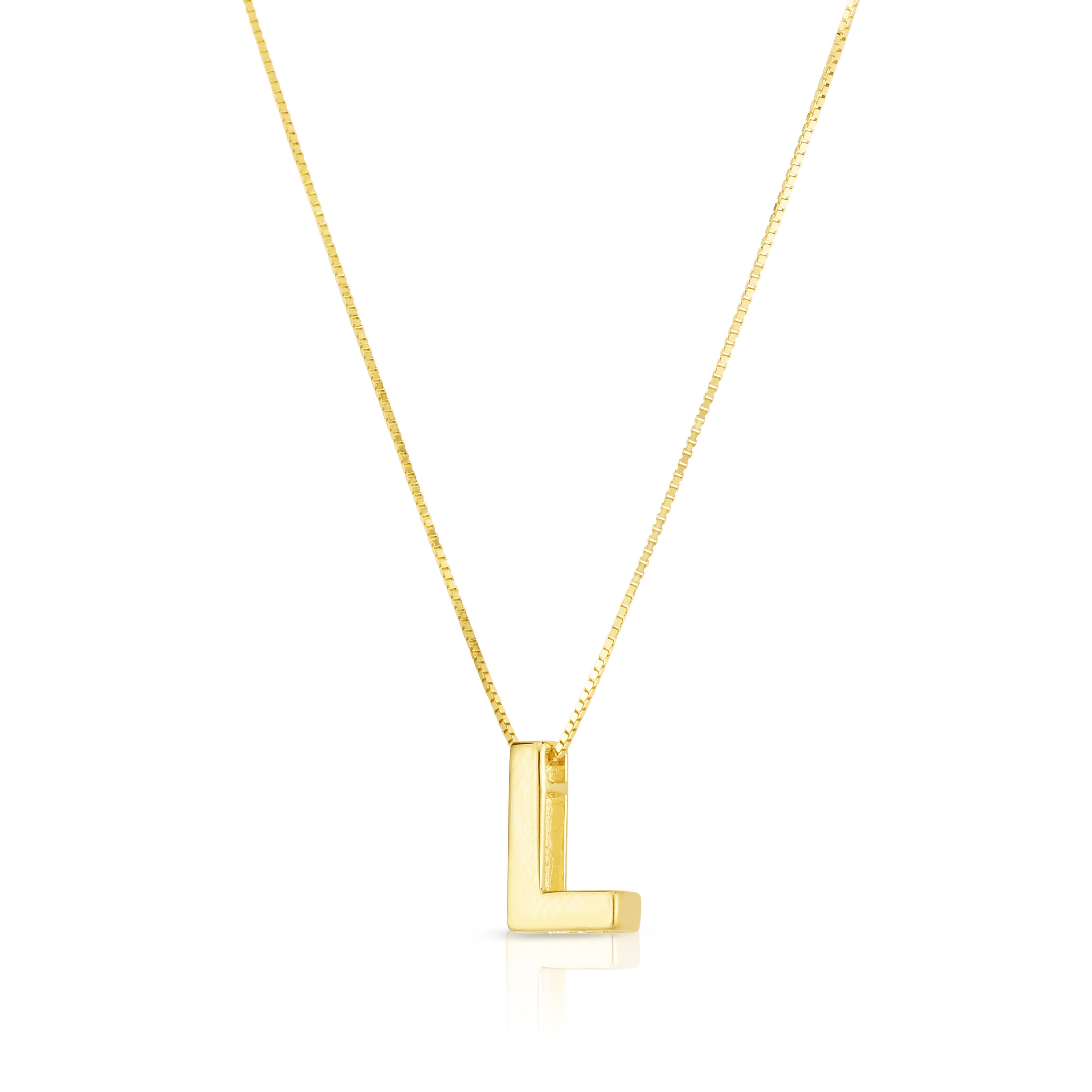 14K Gold Block Initial Pendant Necklace: 16-18" Adjustable
