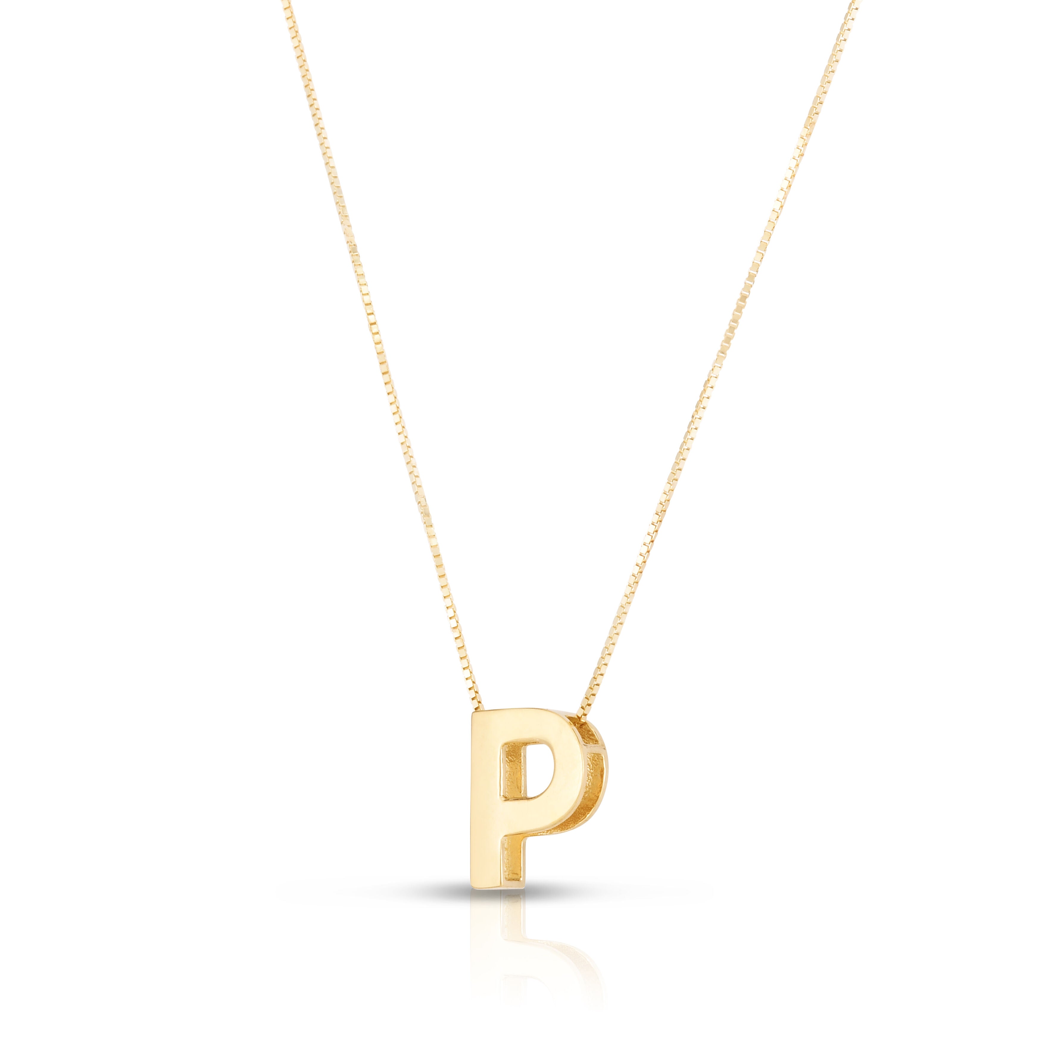 14K Gold Block Initial Pendant Necklace: 16-18" Adjustable