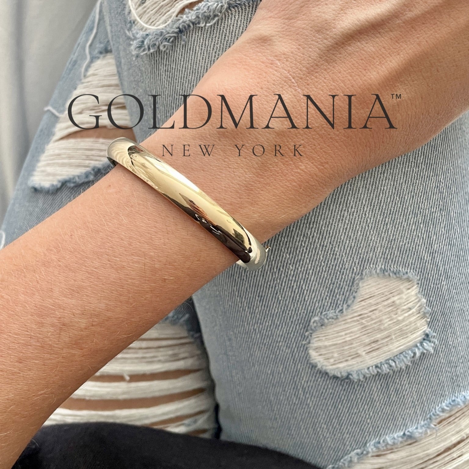 14K Yellow Gold Polished Hinged Bangle Bracelet, 5mm-13.5mm Thick