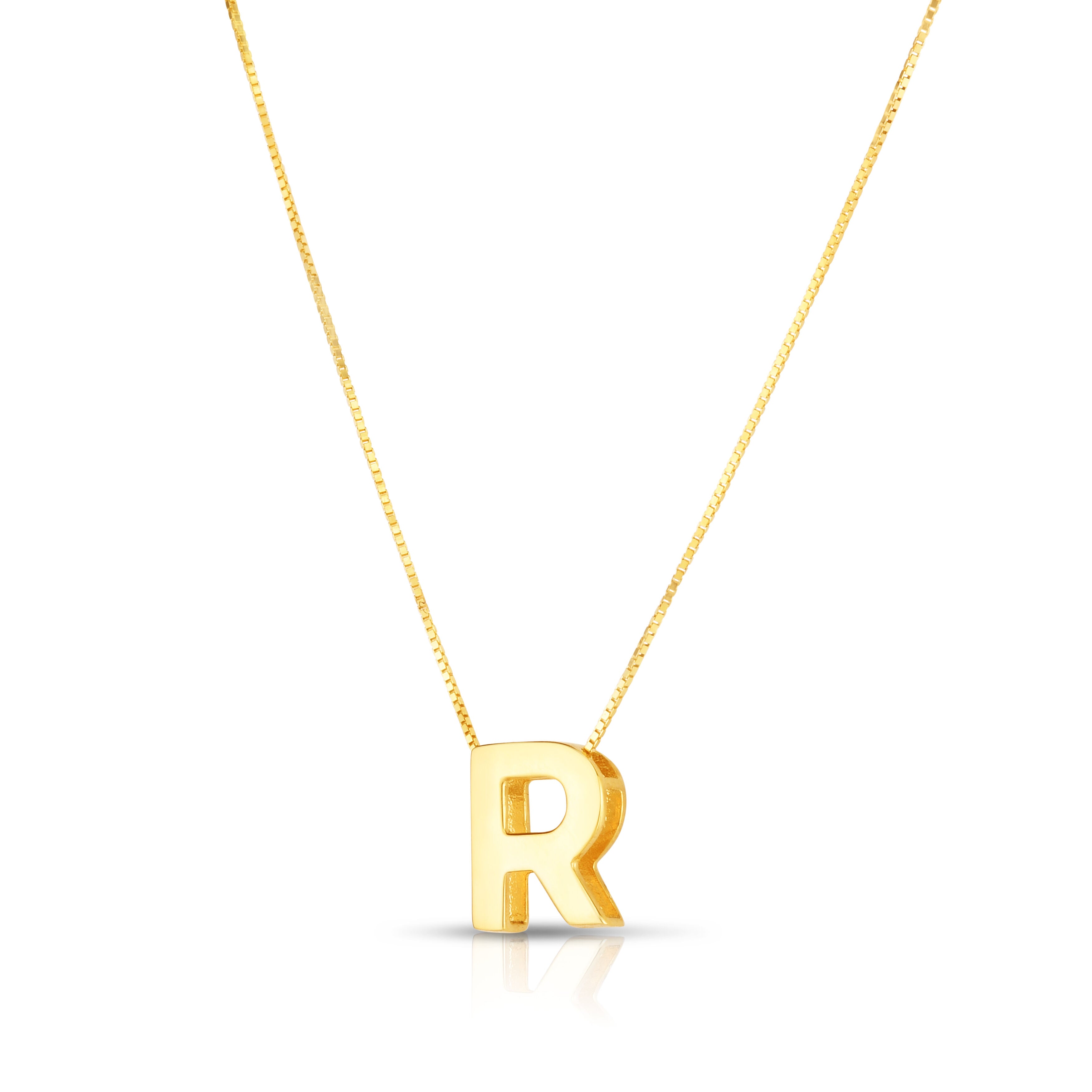 14K Gold Block Initial Pendant Necklace: 16-18" Adjustable