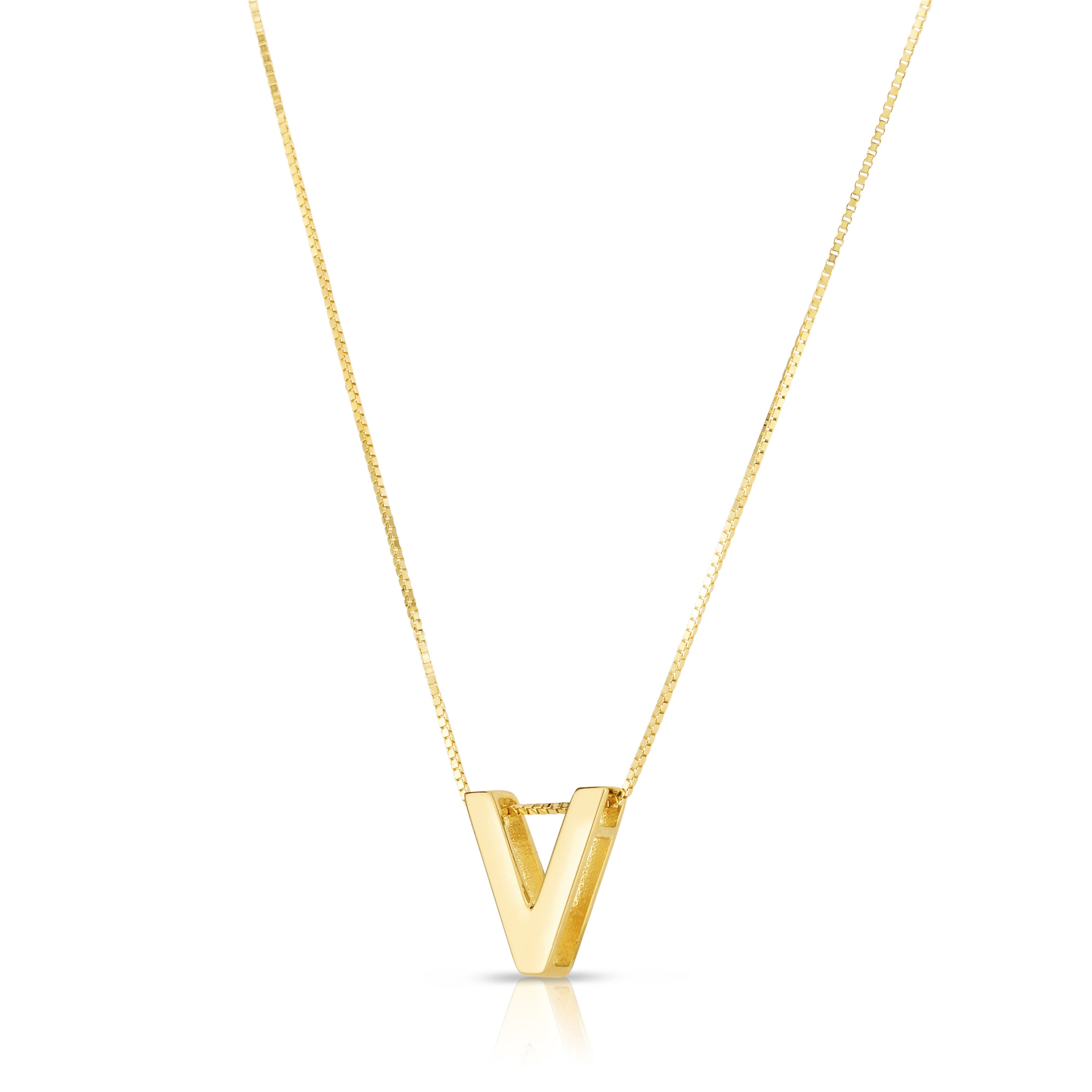 14K Gold Block Initial Pendant Necklace: 16-18" Adjustable