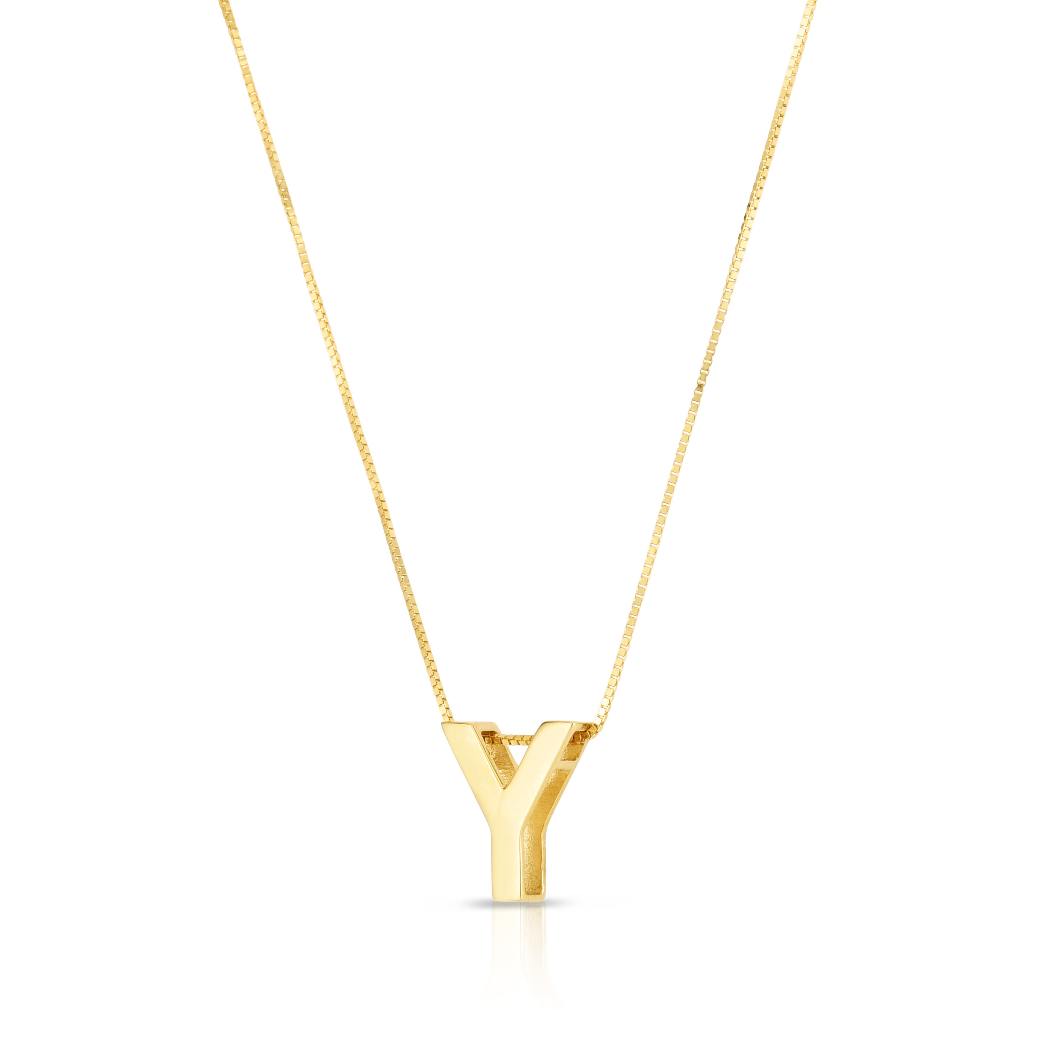 14K Gold Block Initial Pendant Necklace: 16-18" Adjustable