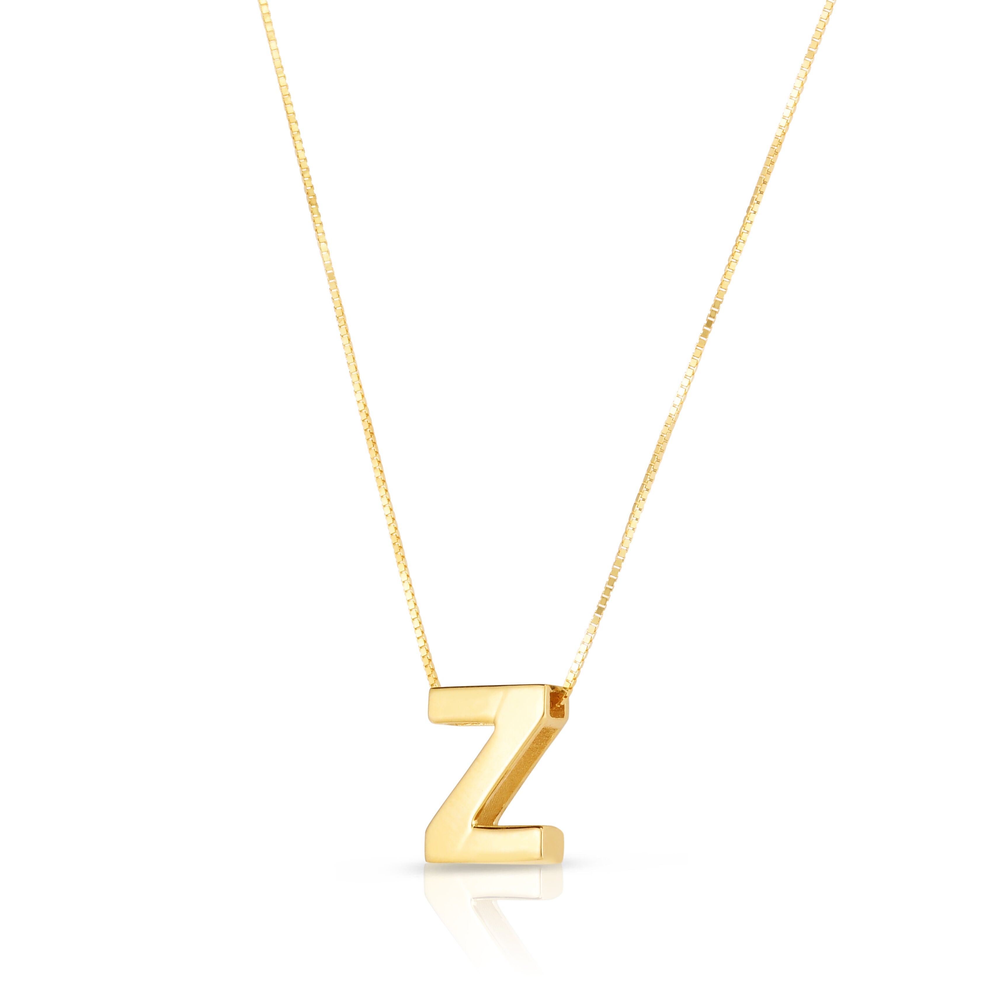 14K Gold Block Initial Pendant Necklace: 16-18" Adjustable