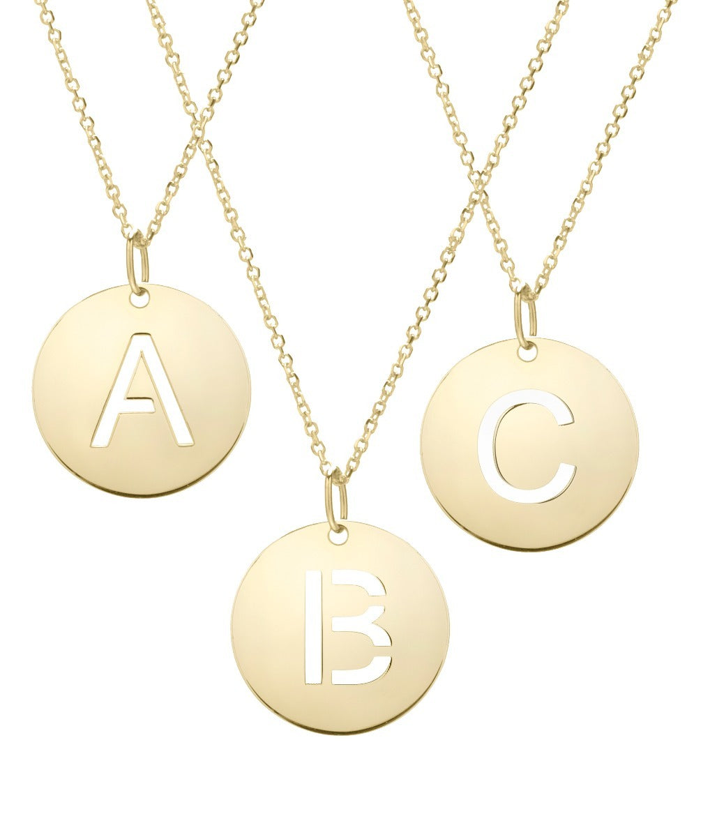 14K Gold Initial Disc Pendant Necklace