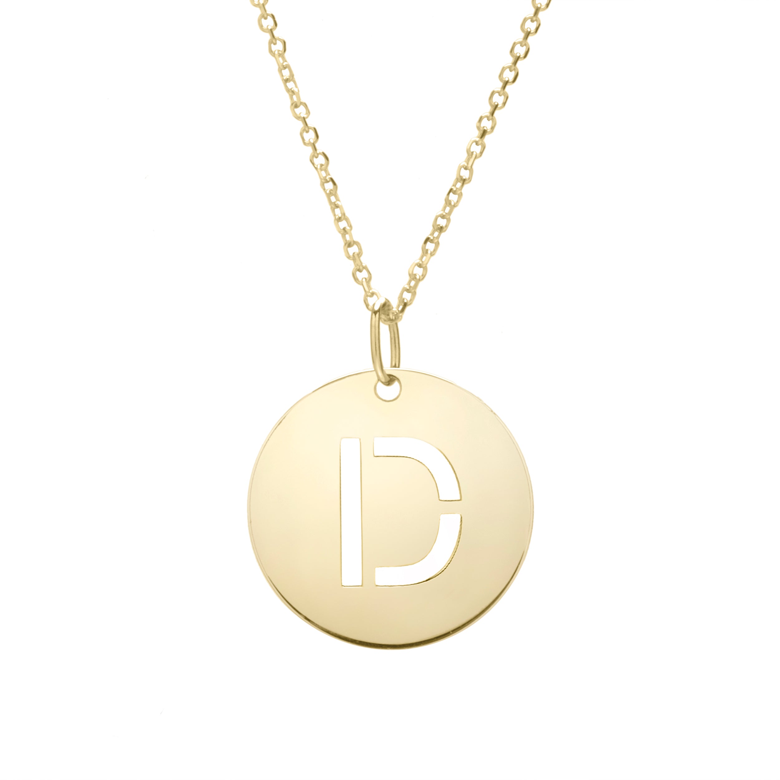 14K Gold Initial Disc Pendant Necklace: 16-18" Extendable