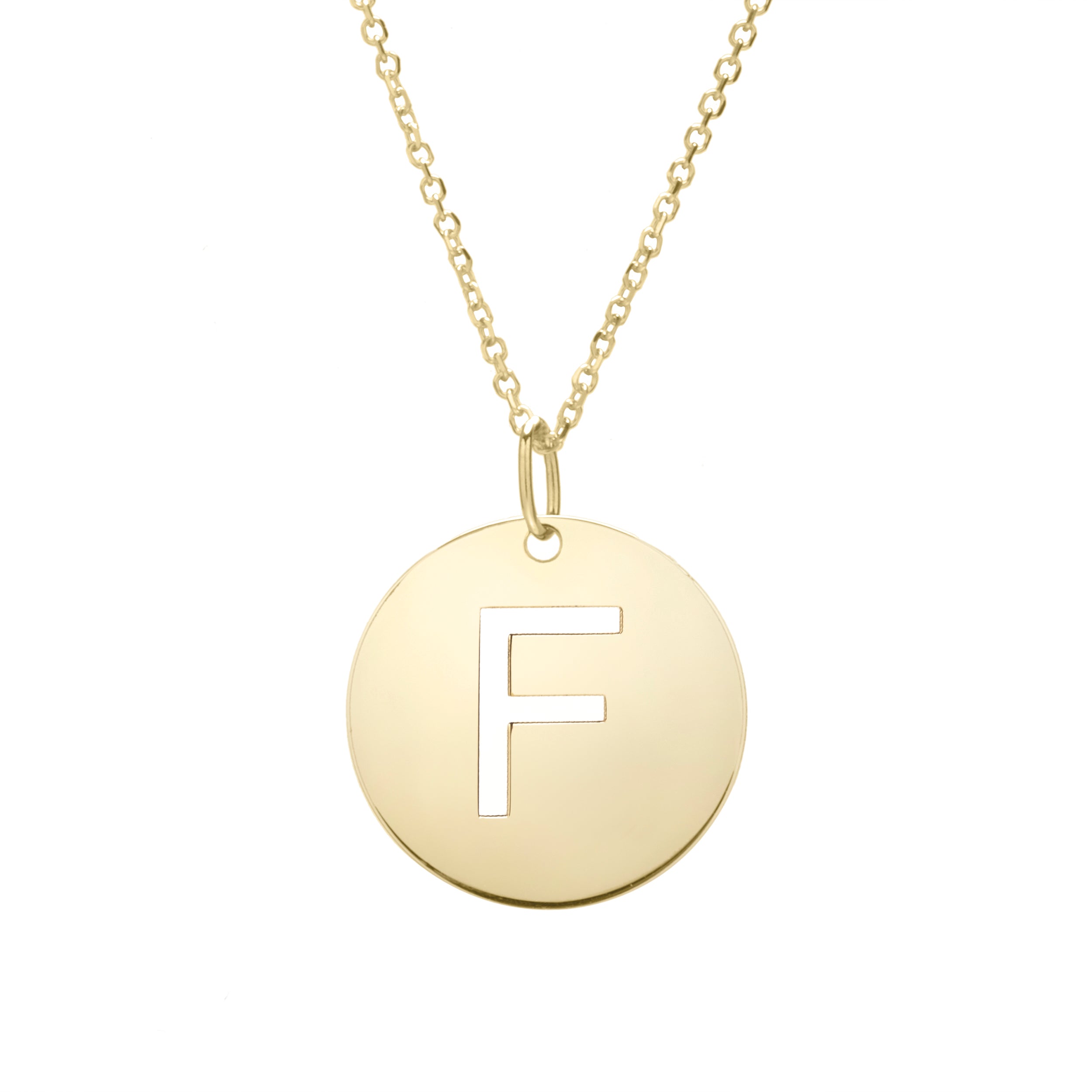 14K Gold Initial Disc Pendant Necklace: 16-18" Extendable