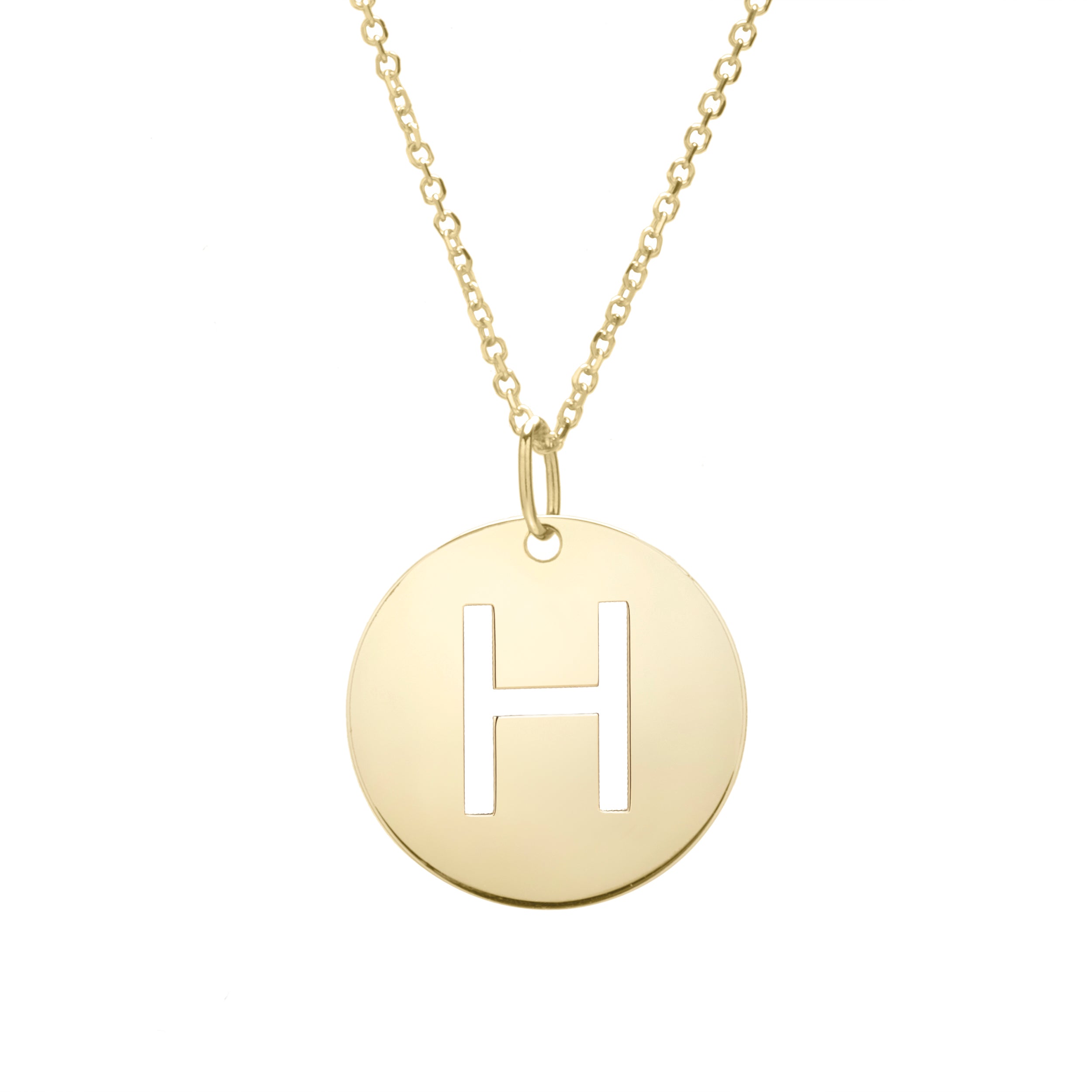 14K Gold Initial Disc Pendant Necklace: 16-18" Extendable