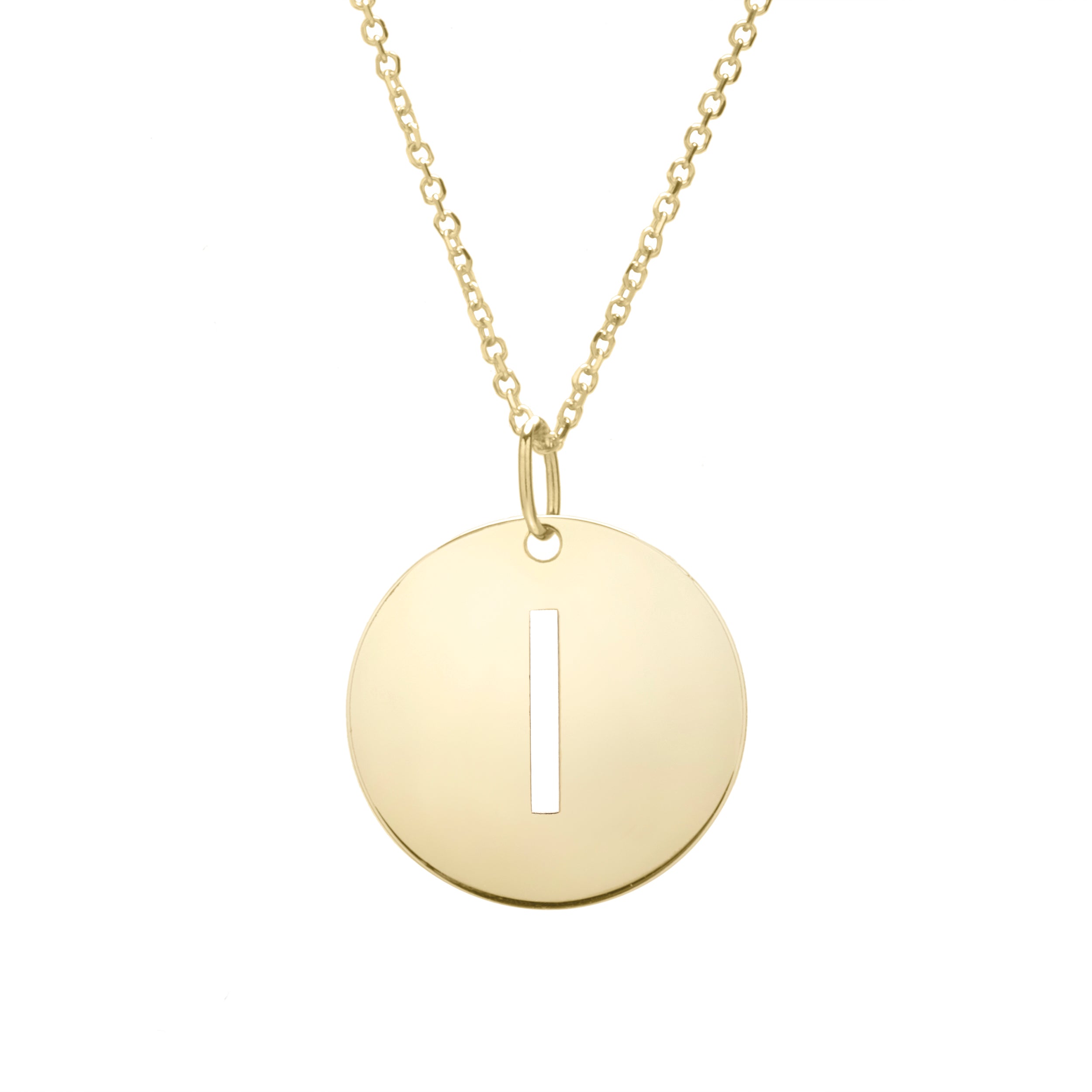 14K Gold Initial Disc Pendant Necklace: 16-18" Extendable
