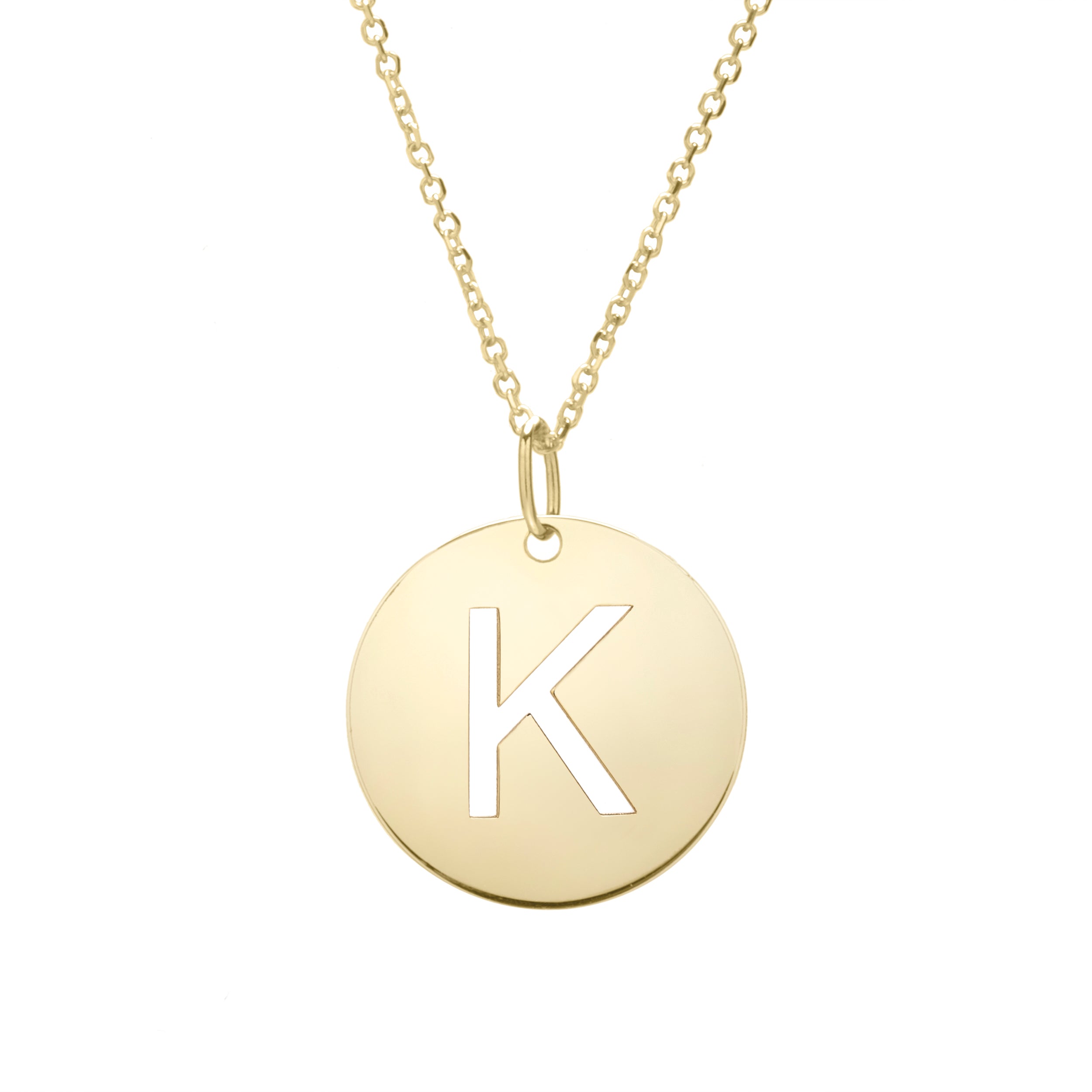 14K Gold Initial Disc Pendant Necklace: 16-18" Extendable