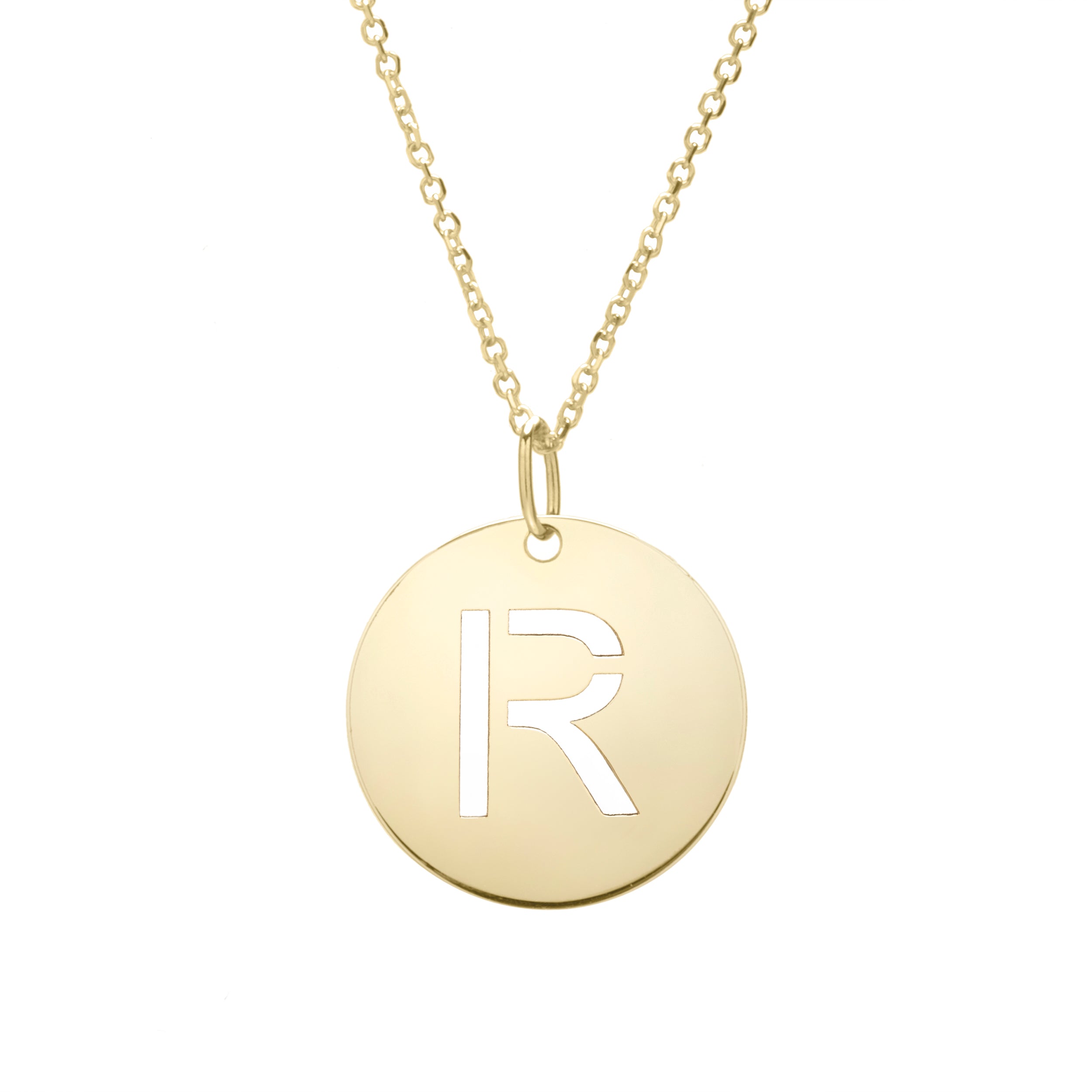 14K Gold Initial Disc Pendant Necklace: 16-18" Extendable