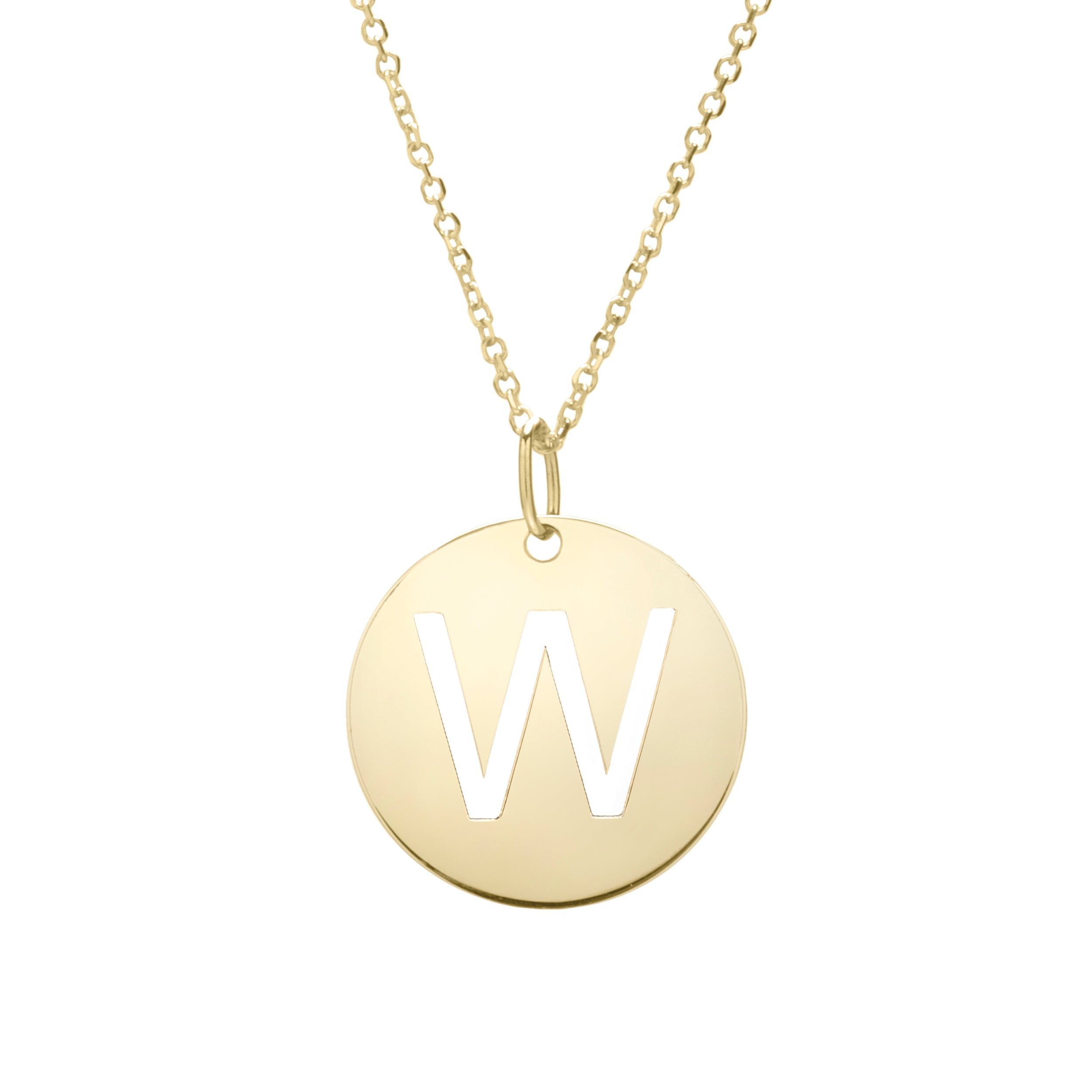 14K Gold Initial Disc Pendant Necklace: 16-18" Extendable