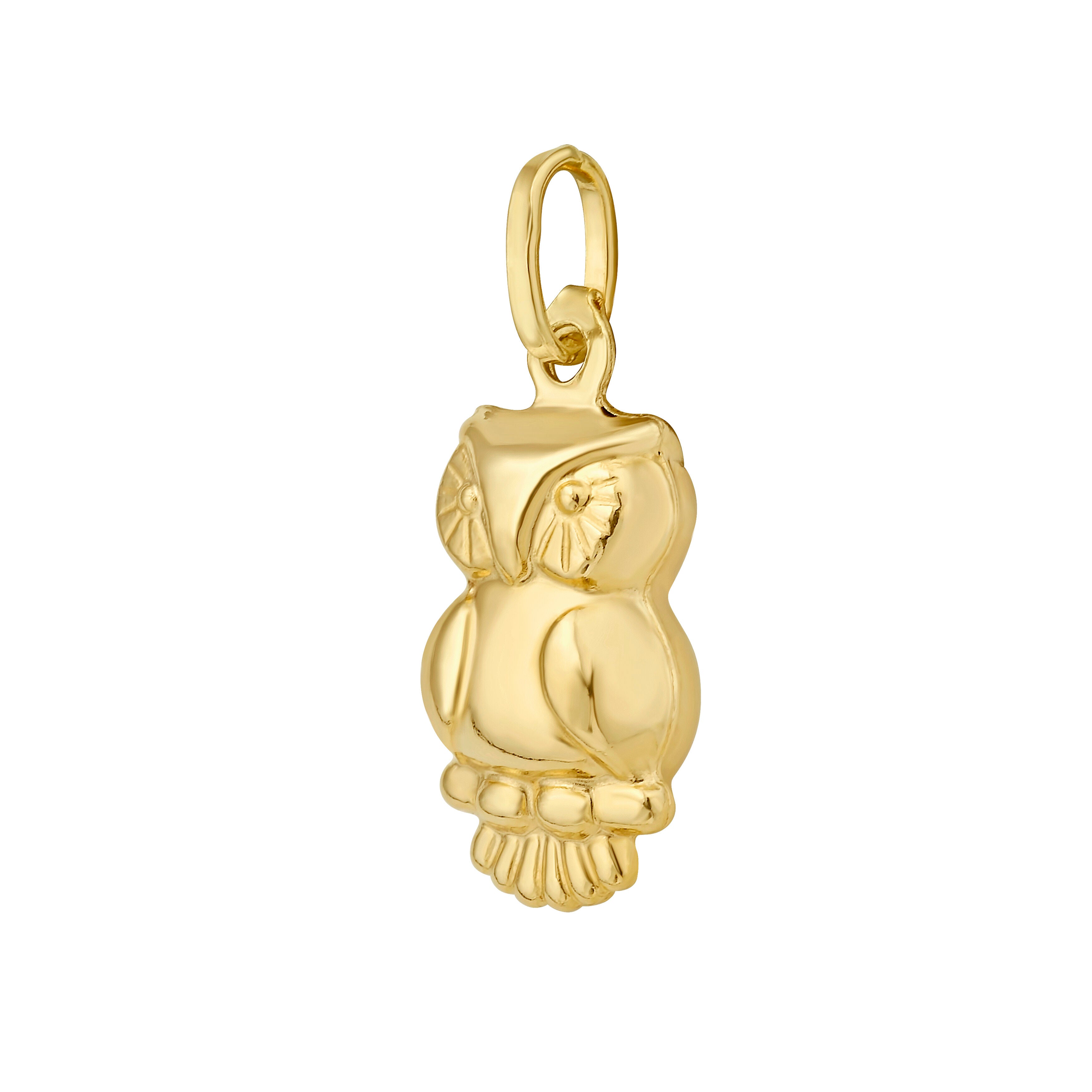 14K Gold Owl Charm Pendant