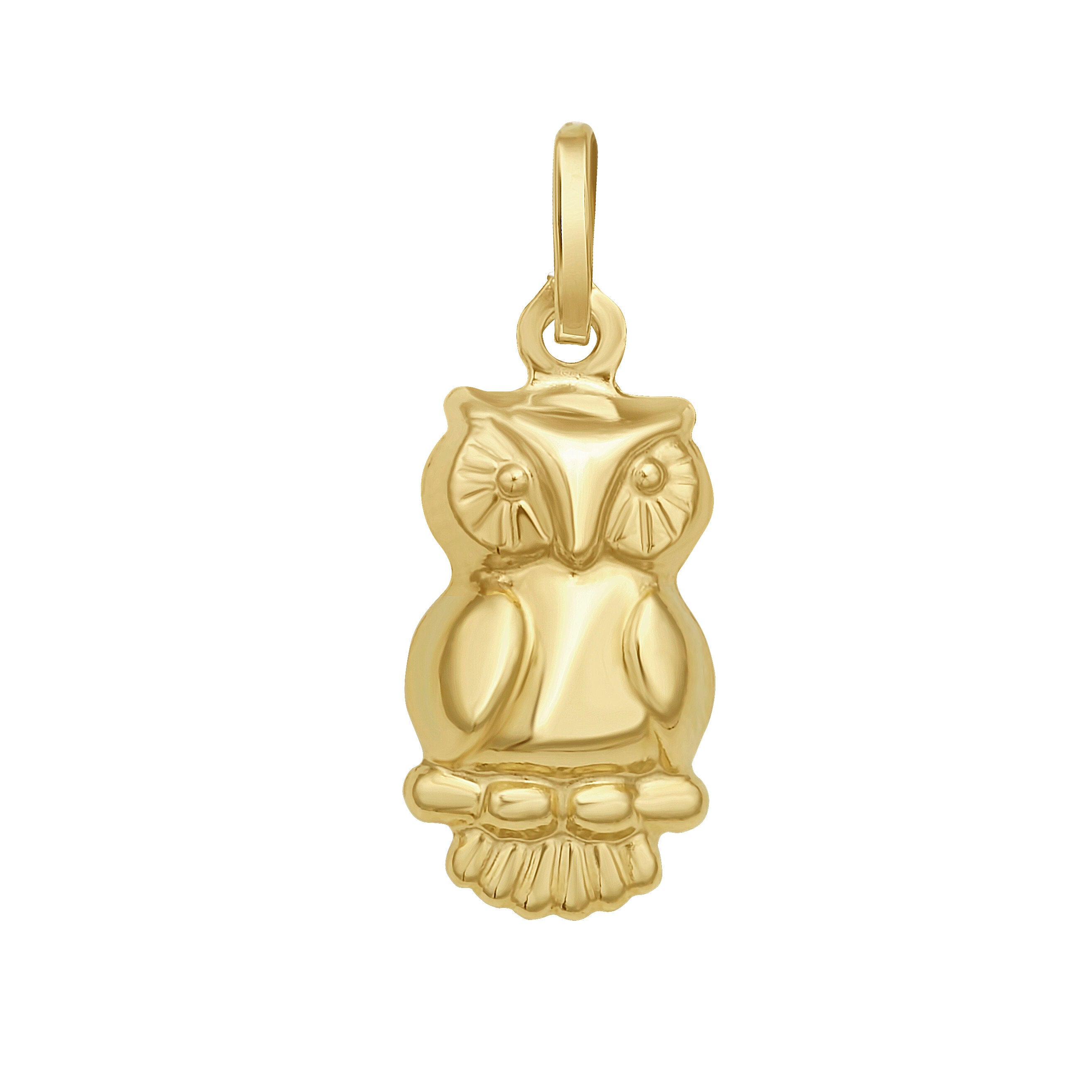 14K Gold Owl Charm Pendant