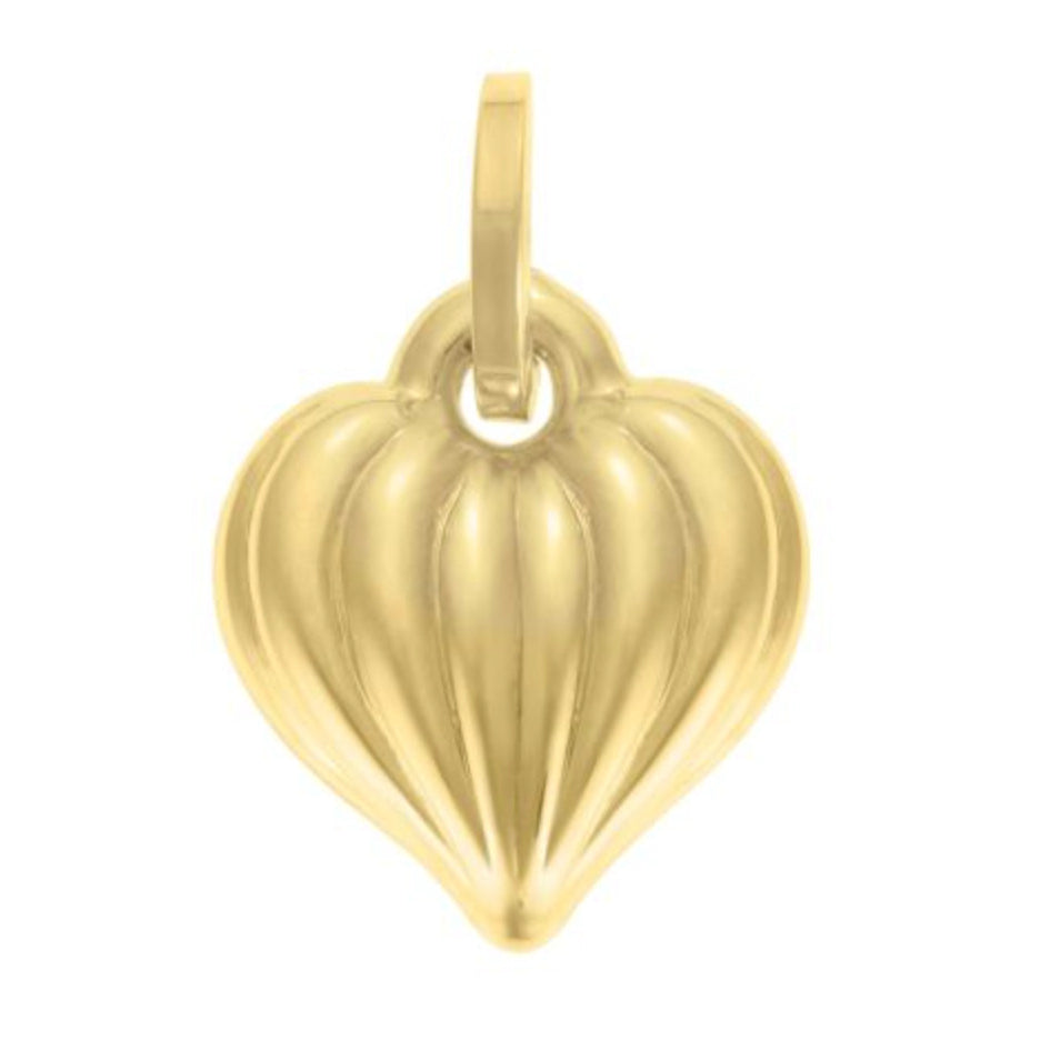 14K Gold Puffy Ribbed Heart Charm Pendant