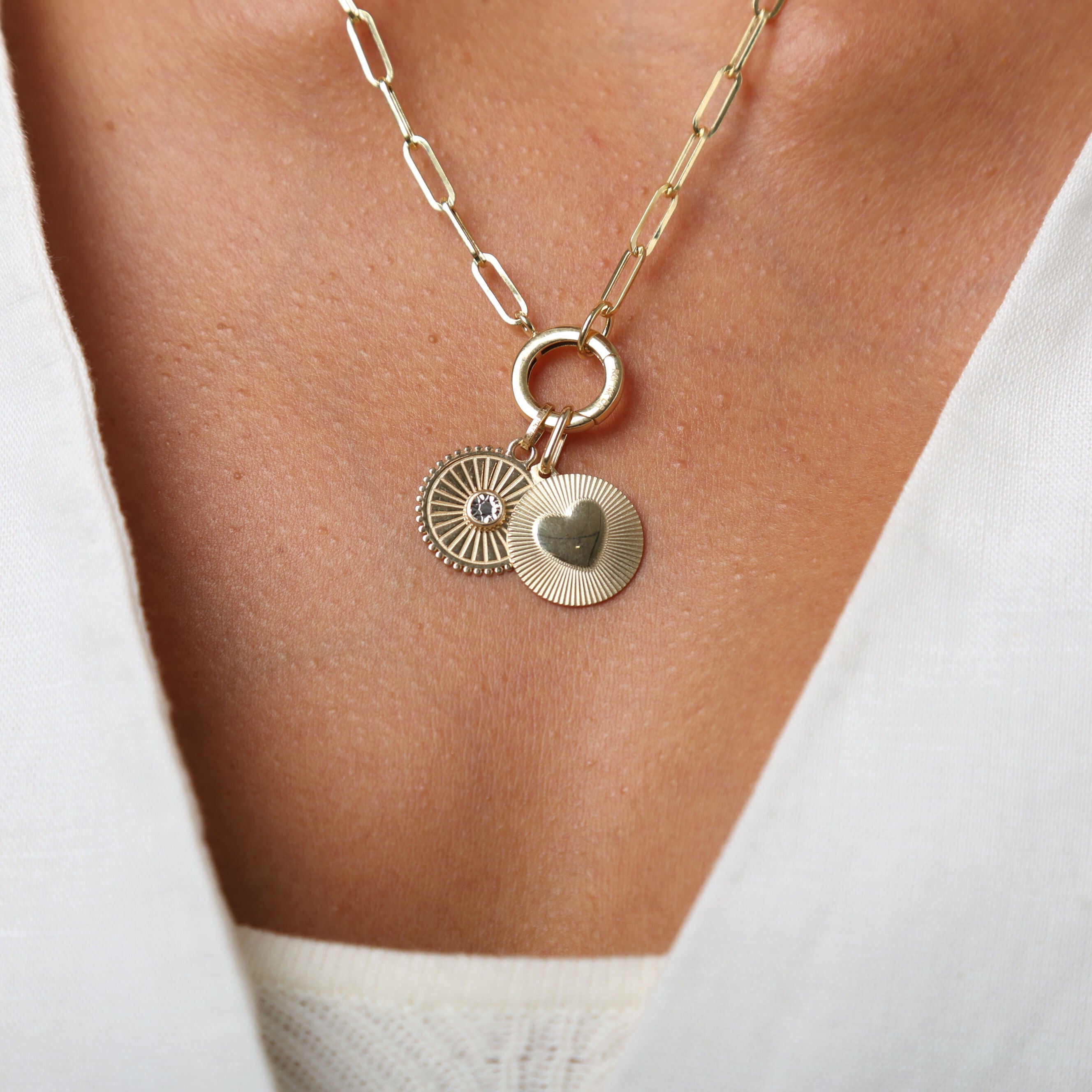 14K Gold & Solitaire Diamond Disc Charm Pendant