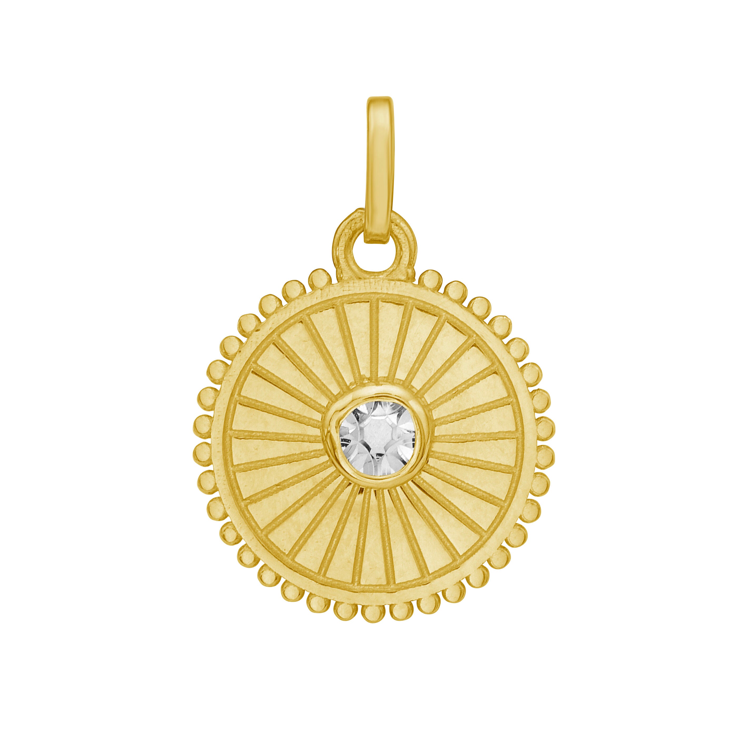 14K Gold & Solitaire Diamond Disc Charm Pendant