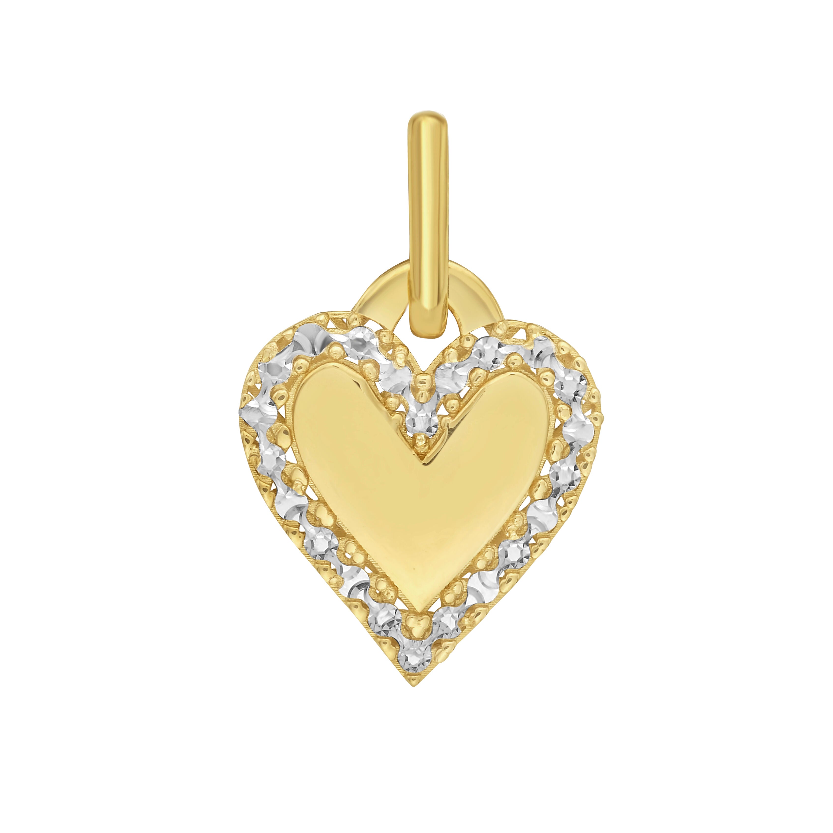 14K Two Tone Gold Heart Charm Pendant: Diamond Cut & Polished