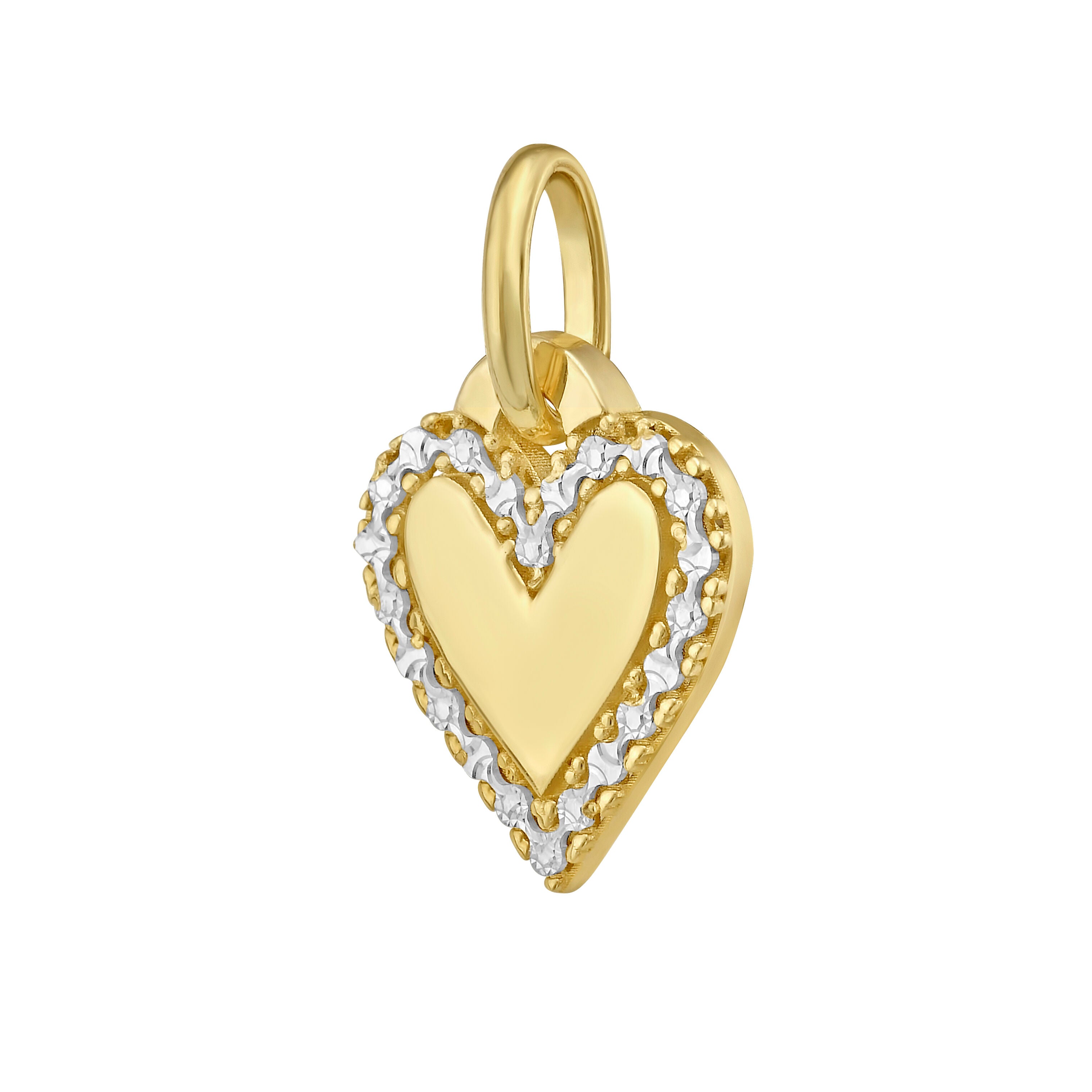 14K Two Tone Gold Heart Charm Pendant: Diamond Cut & Polished
