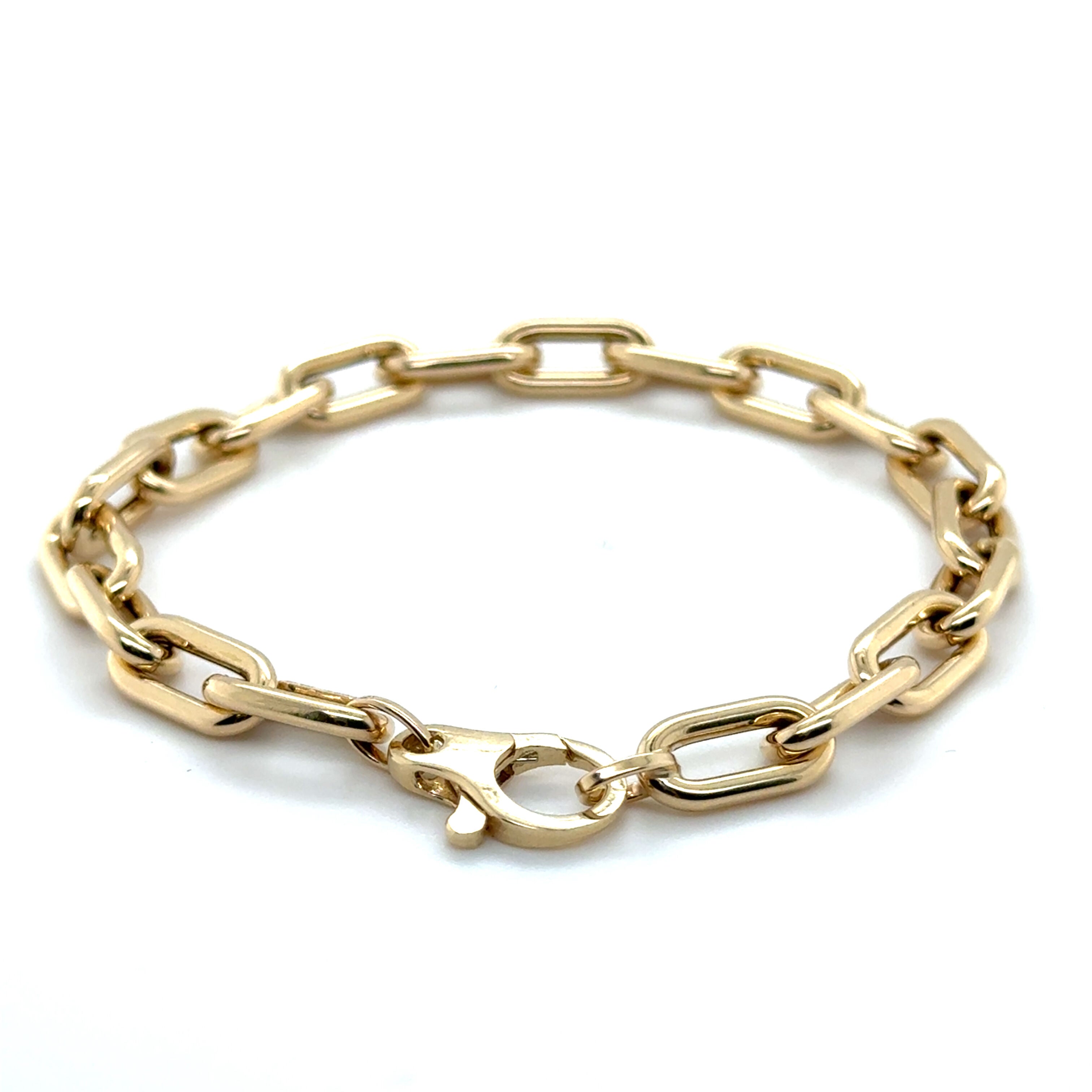 14K Gold Bold Paperclip Bracelet: 7" Rounded Design, Made In Italy