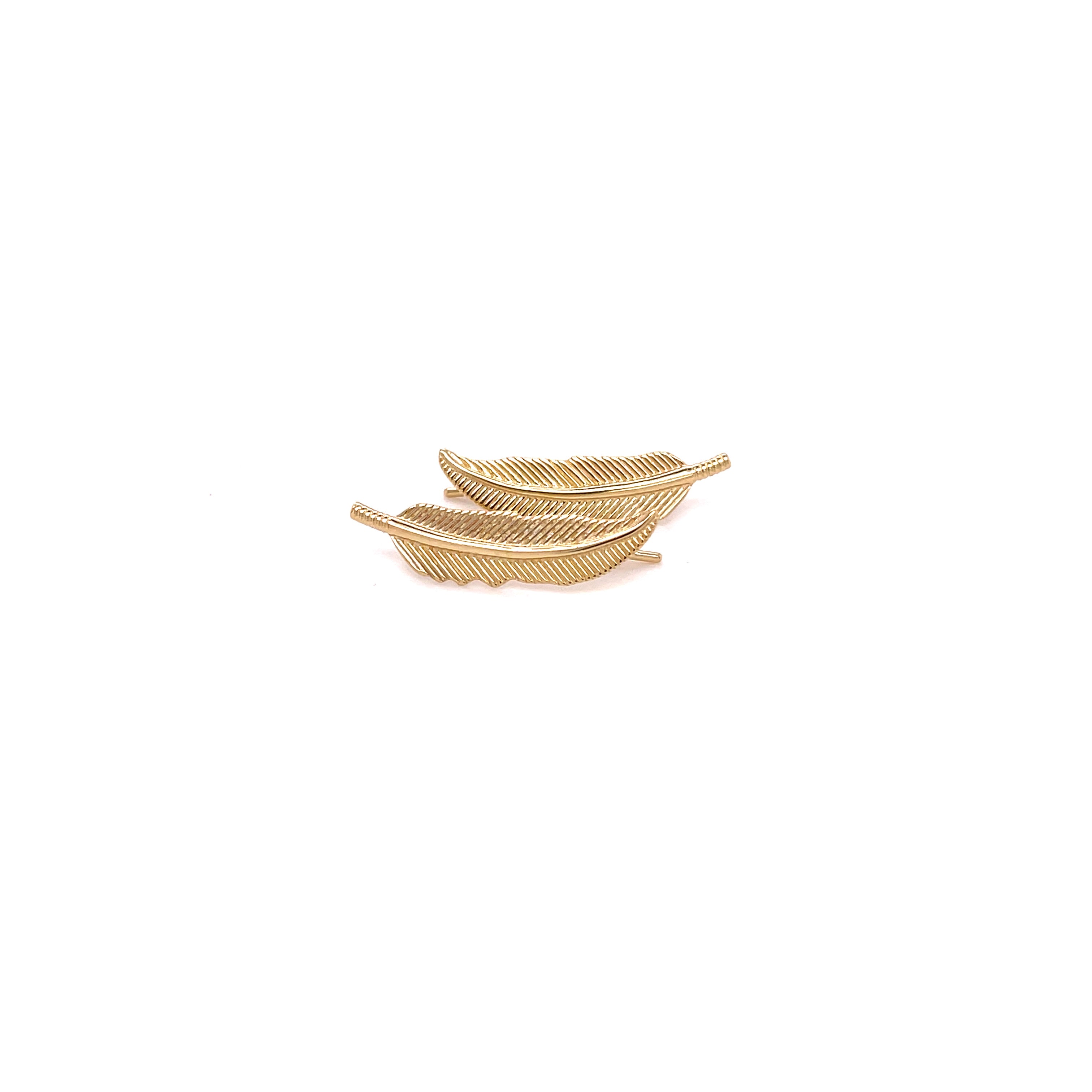 14K Yellow Gold Feather Ear Climber Earrings