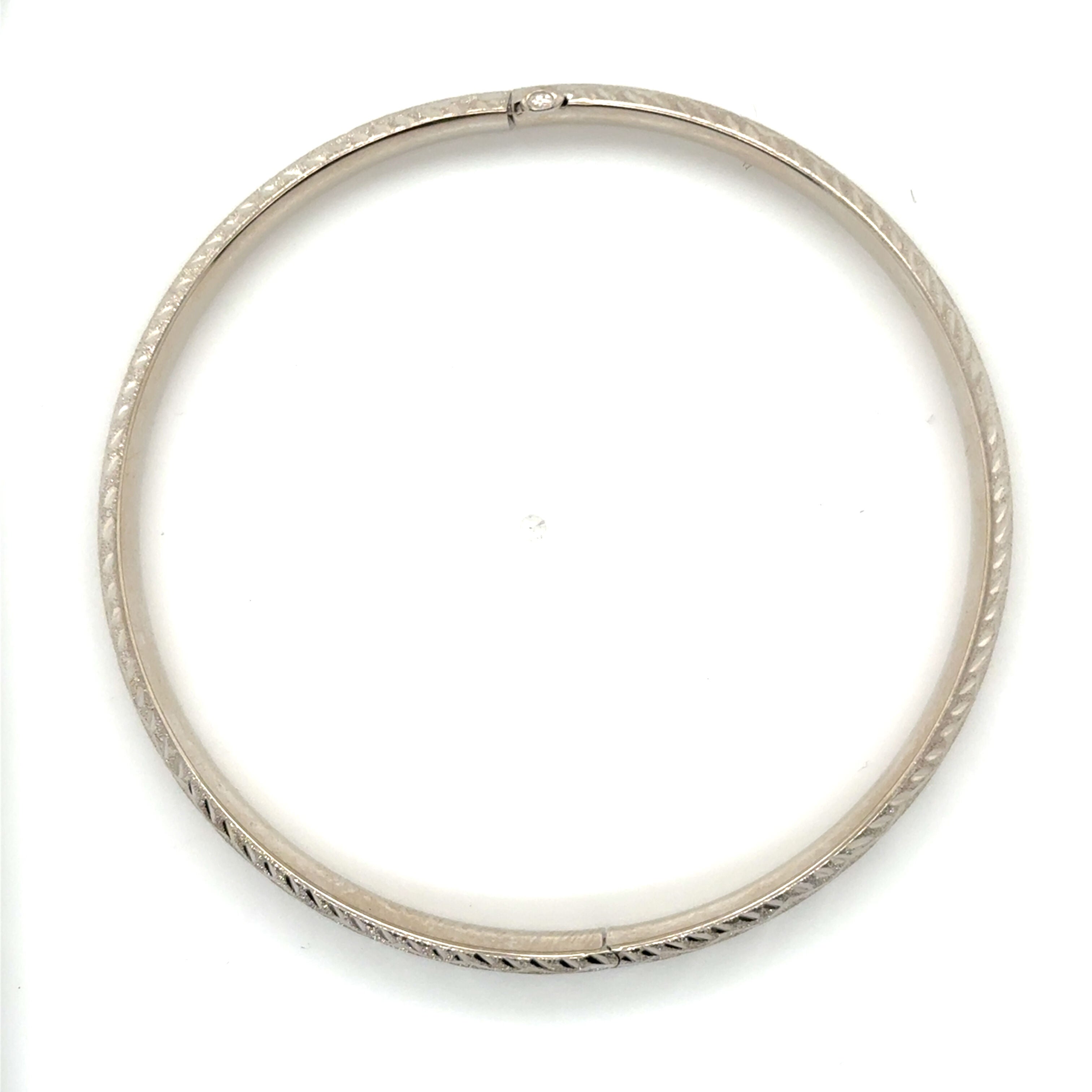14K White Gold Textured Bangle Bracelet: X-Design