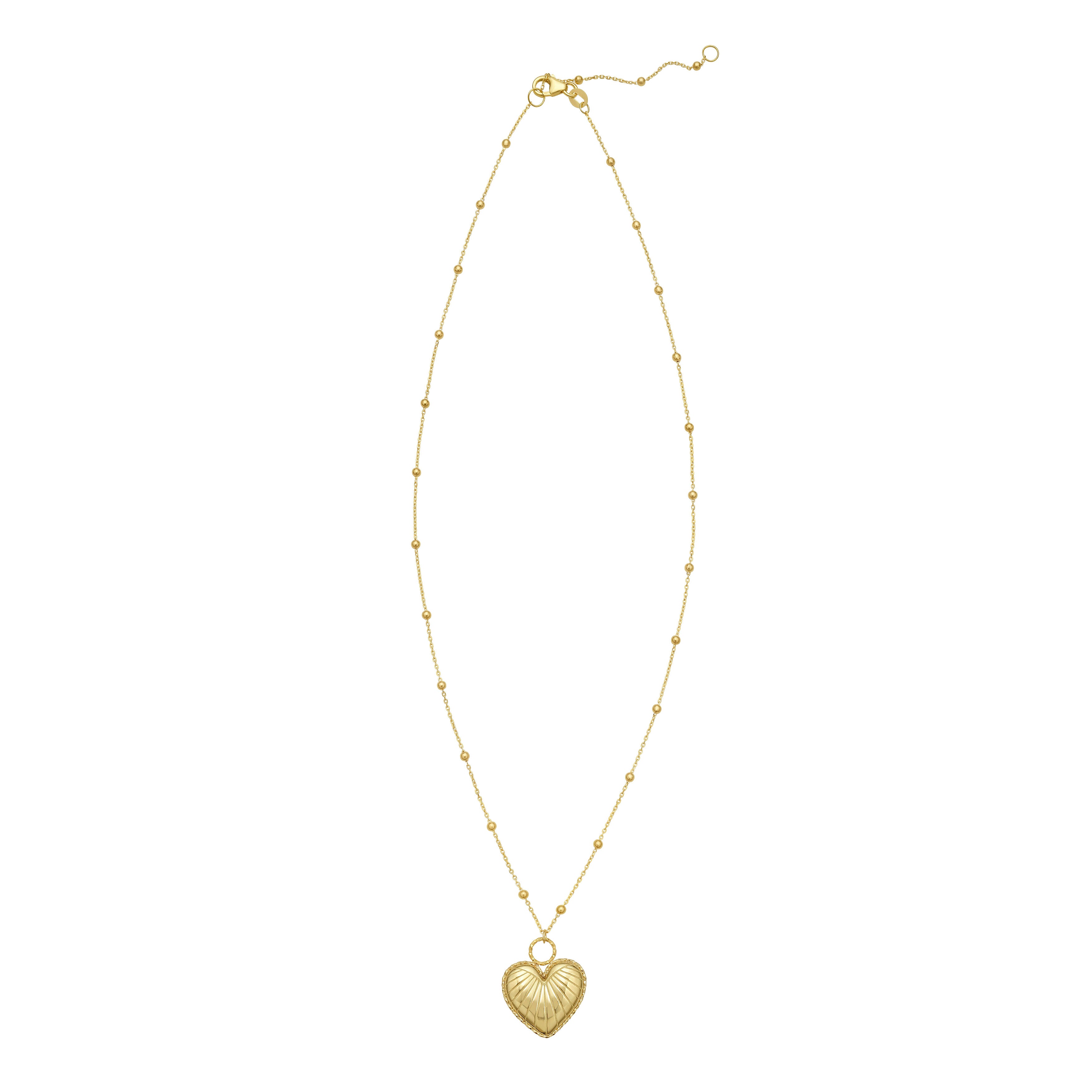 14K Yellow Gold Puffed Heart Pendant Necklace – Vintage, Adjustable, Timeless