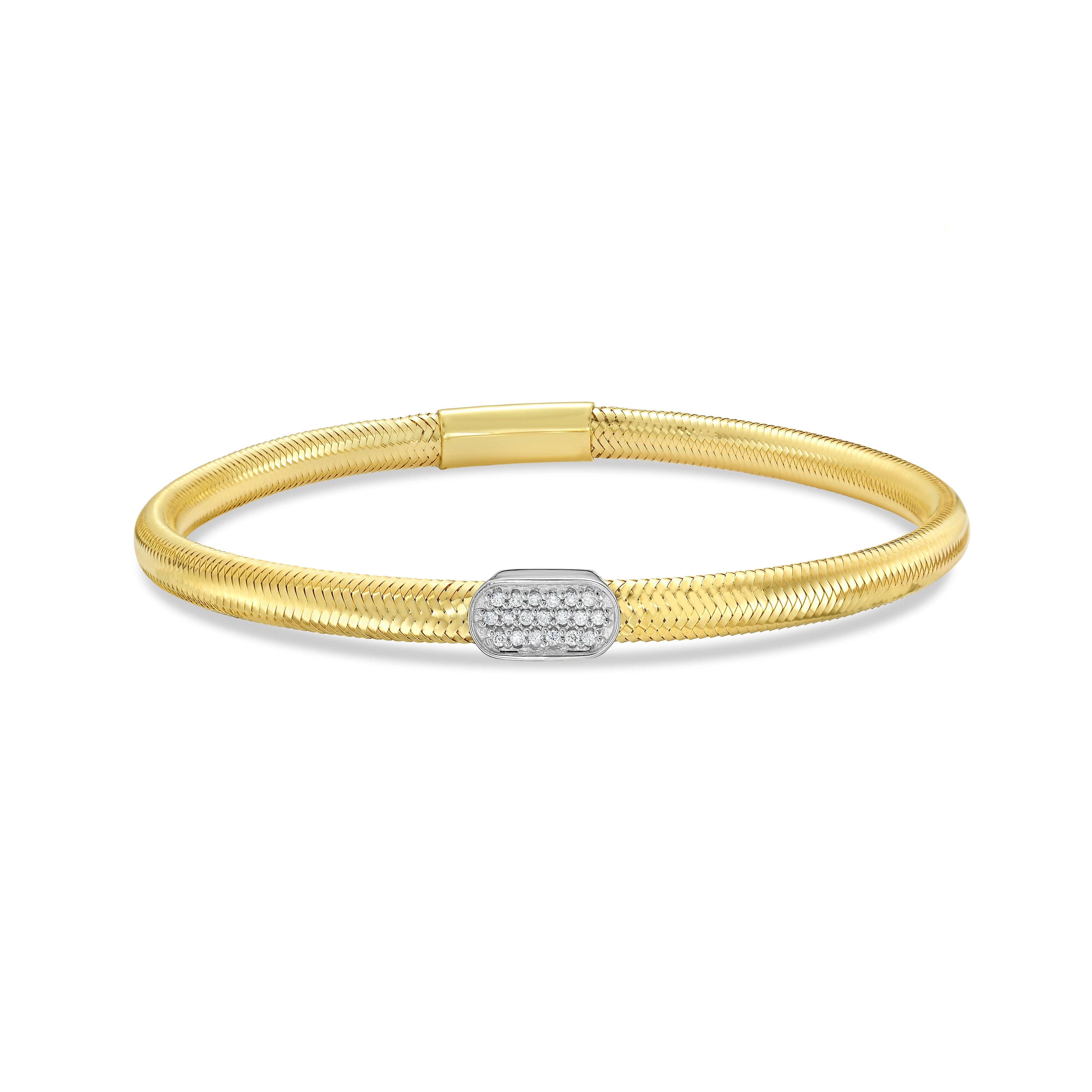 14K Gold and Diamonds Slip-on Stretch Mesh Bangle