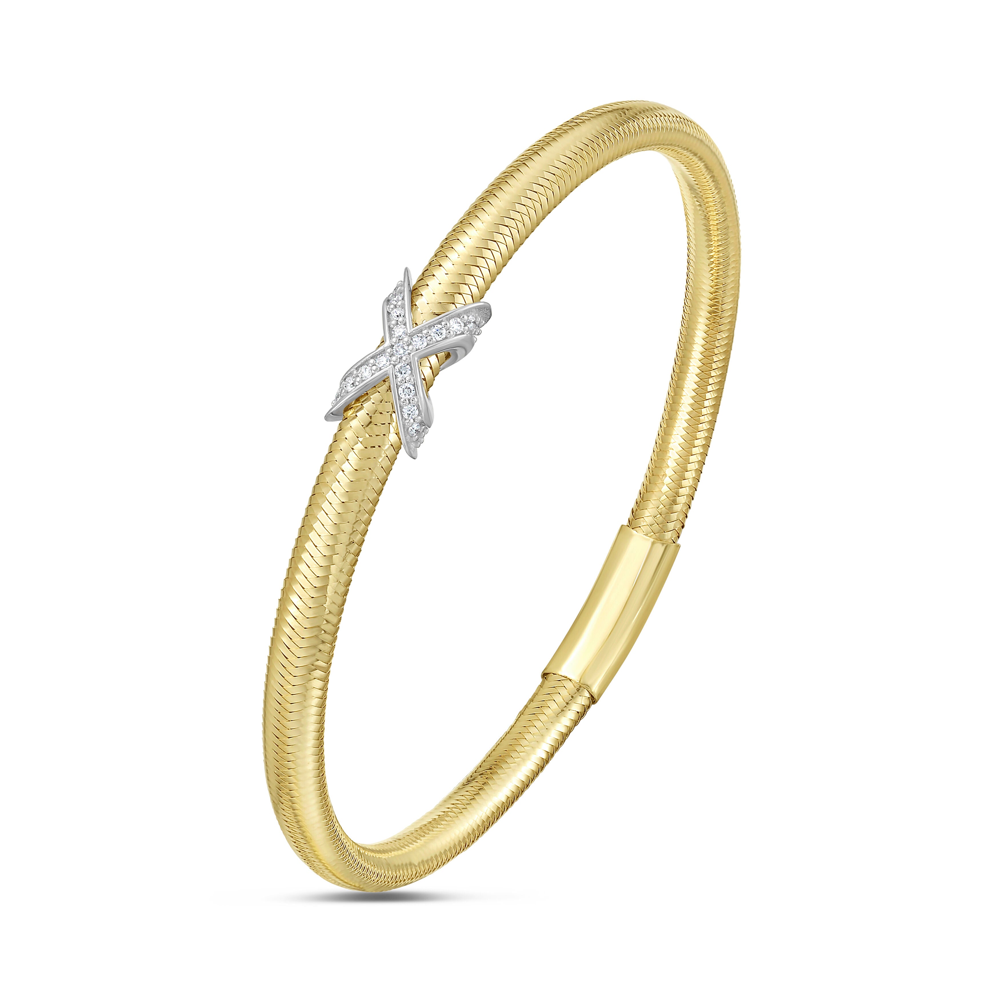 14K Gold & Diamonds X Stretch Mesh Bangle Bracelet: Slip-on