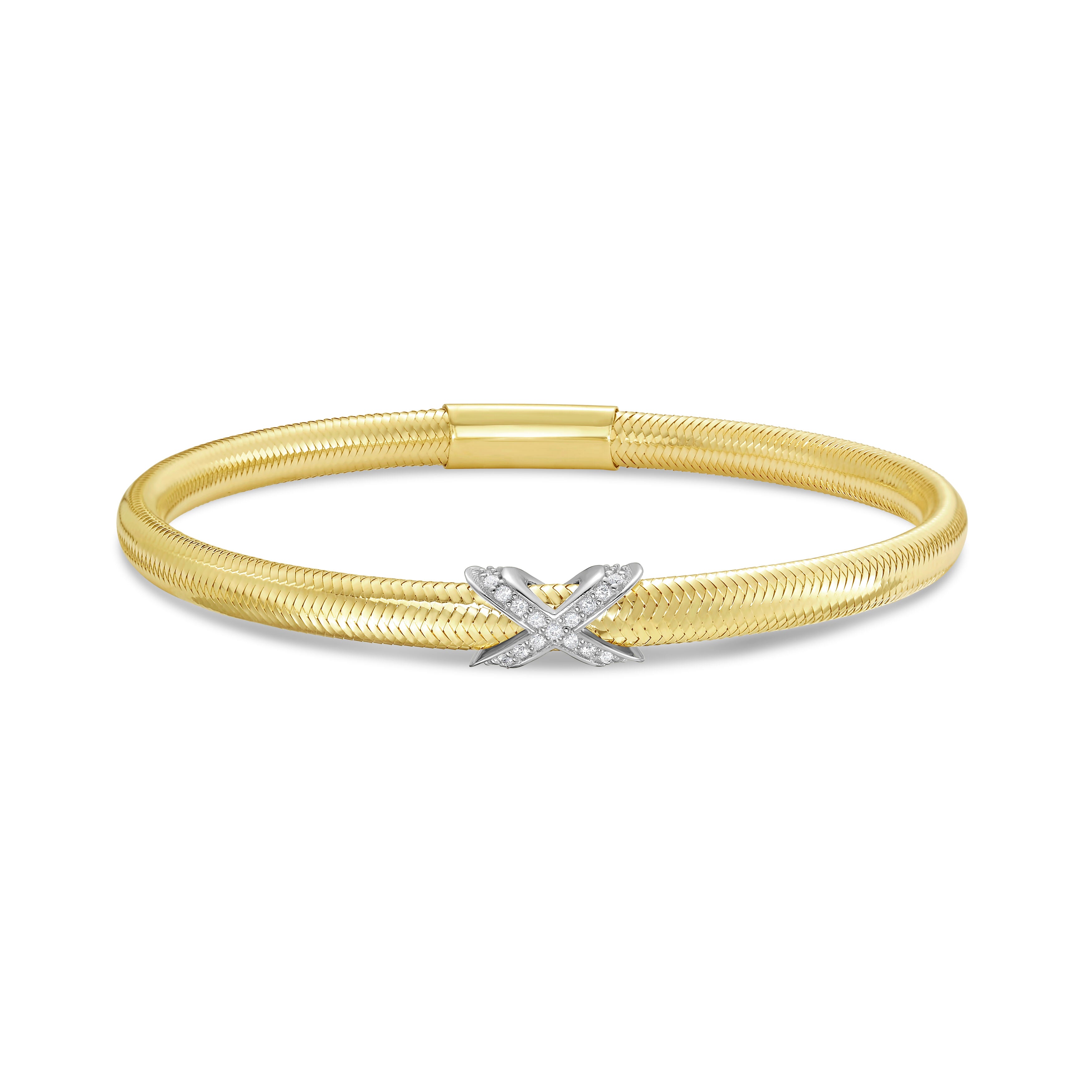 14K Gold & Diamonds X Stretch Mesh Bangle: Slip-on