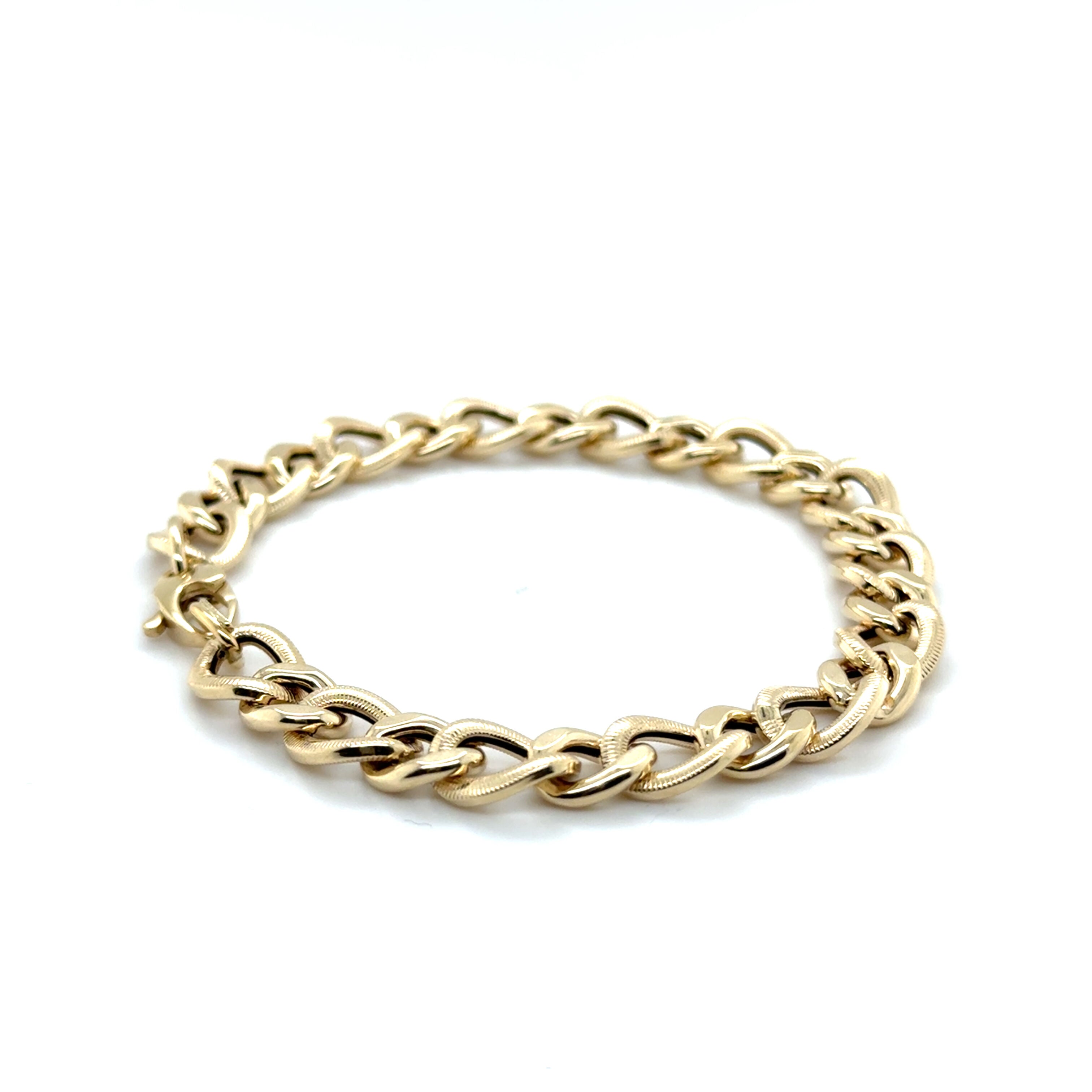 14K Solid Gold Oval Link Bracelet Twisted Textured Links – Chunky, Polished, Dimensional