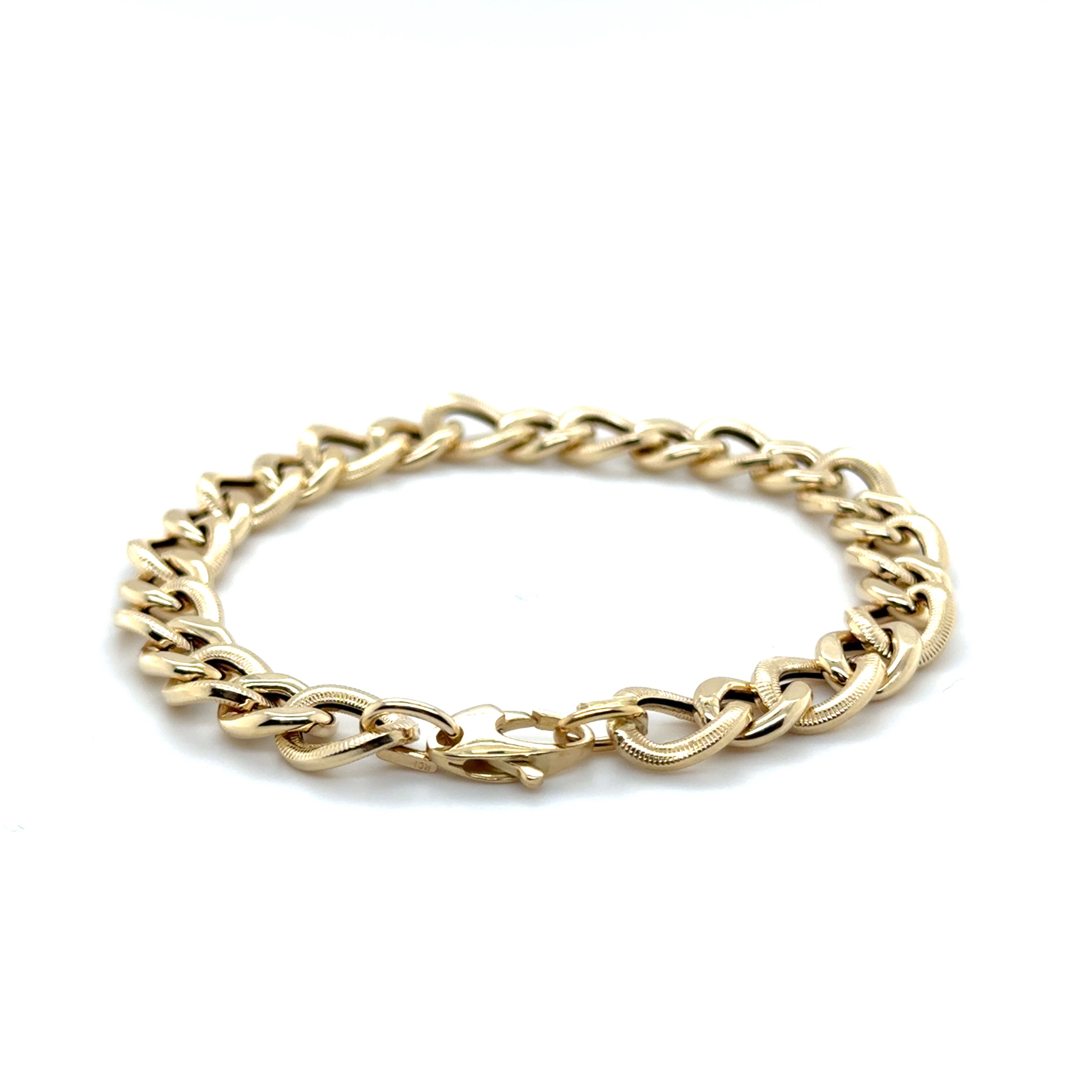14K Solid Gold Oval Link Bracelet Twisted Textured Links – Chunky, Polished, Dimensional
