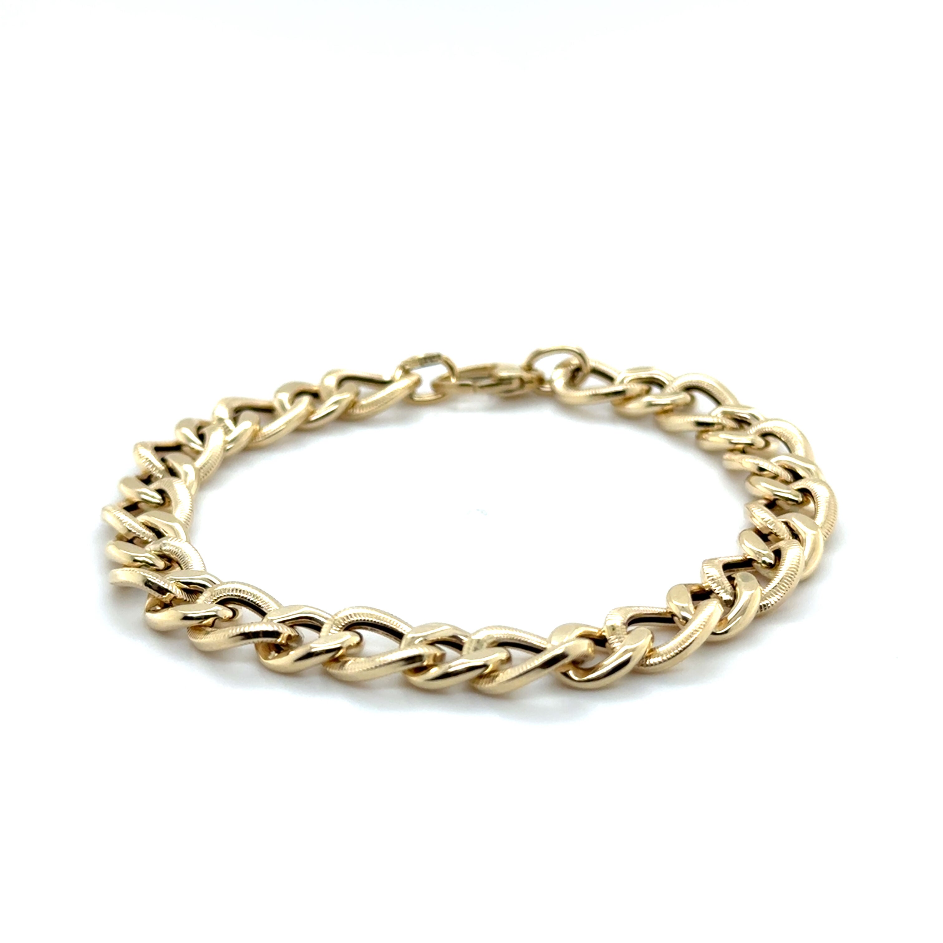 14K Solid Gold Oval Link Bracelet Twisted Textured Links – Chunky, Polished, Dimensional