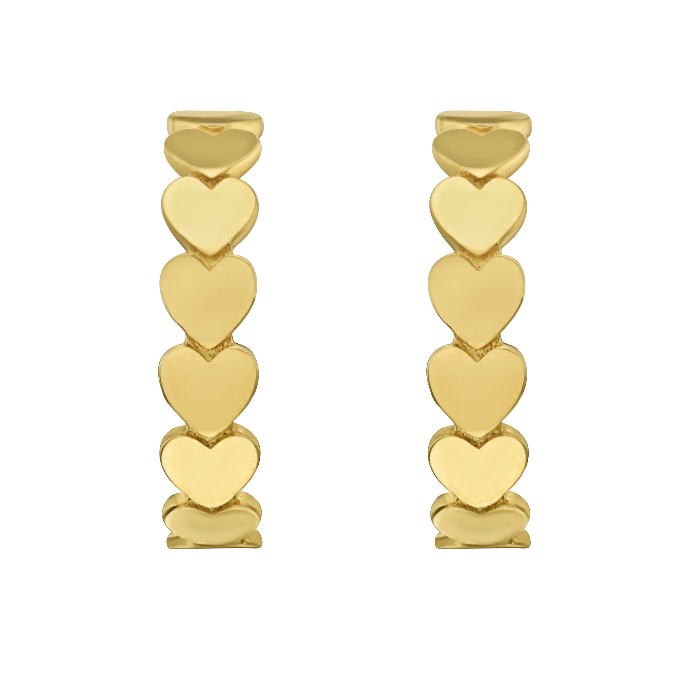 14K Gold Heart Row C-Hoop Earrings