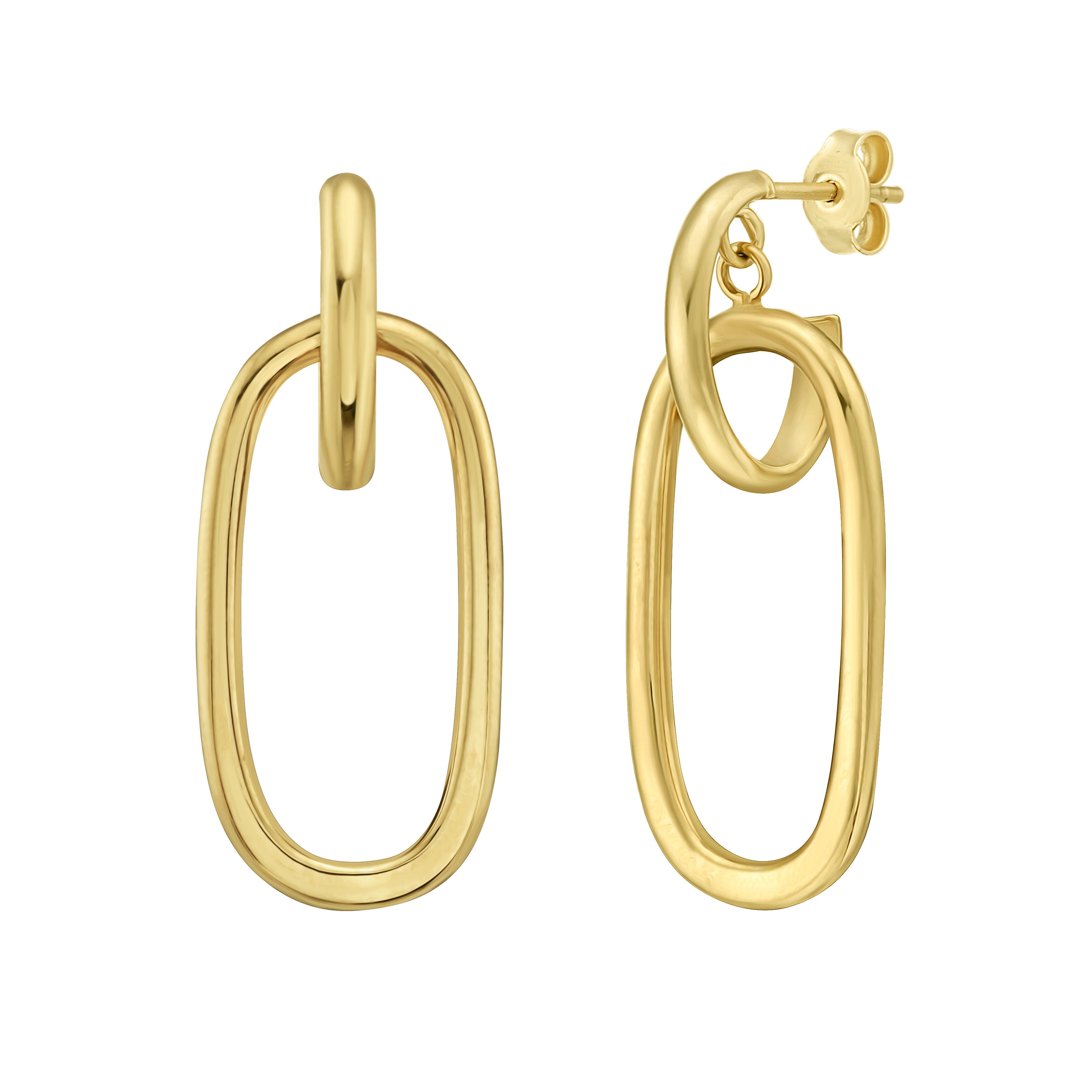 14K Open Oval Link Dangle Earrings, 32 mm x 13 mm, push back closure