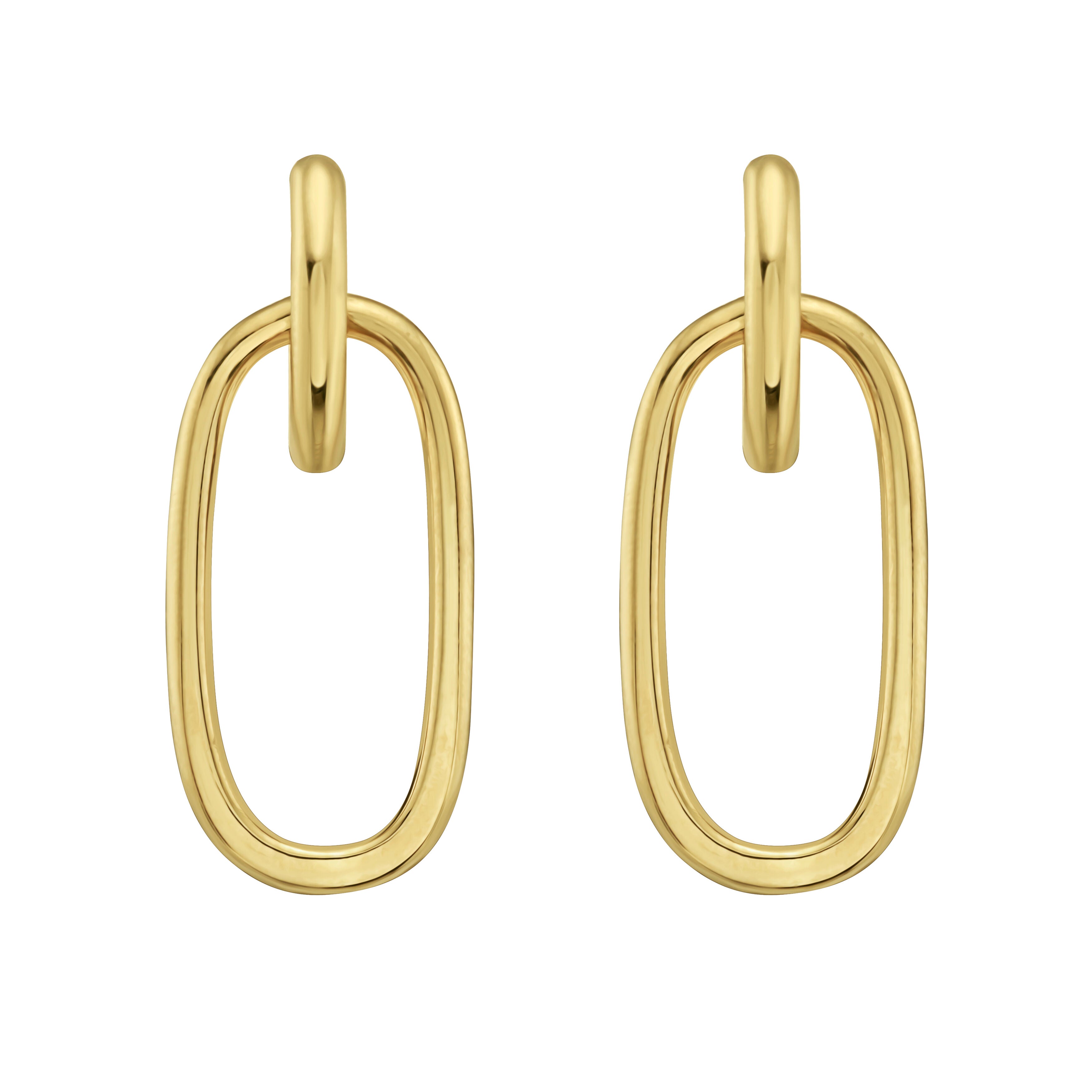 14K Gold Open Oval Link Dangle Earrings