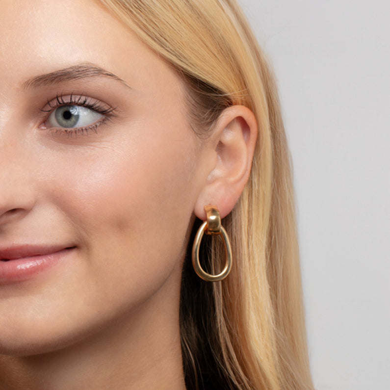 14k Gold "Door Knocker" Teardrop Dangle Drop Earrings – Bold & Elegant