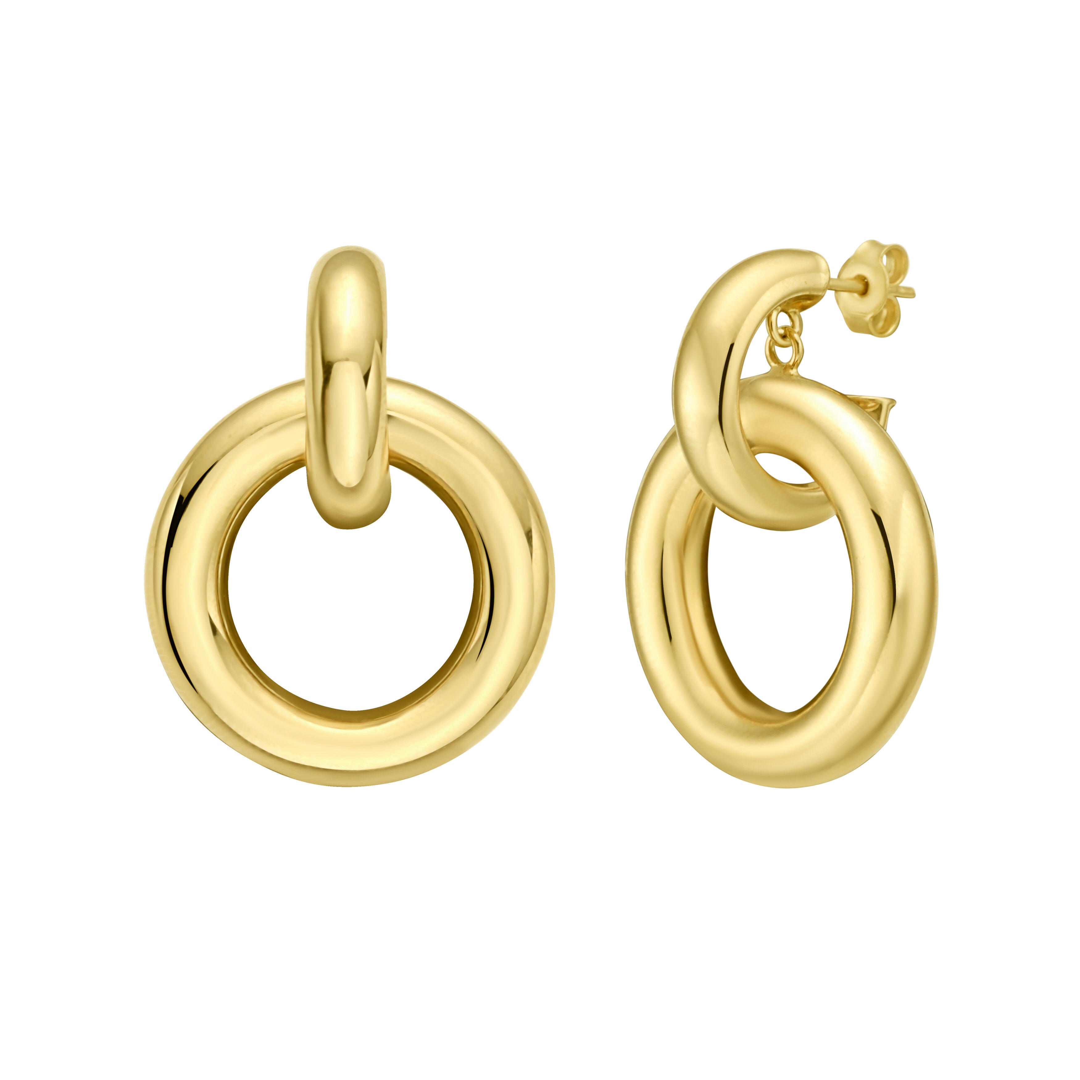 14k Yellow Gold Bold Circular Link Door Knocker Earrings