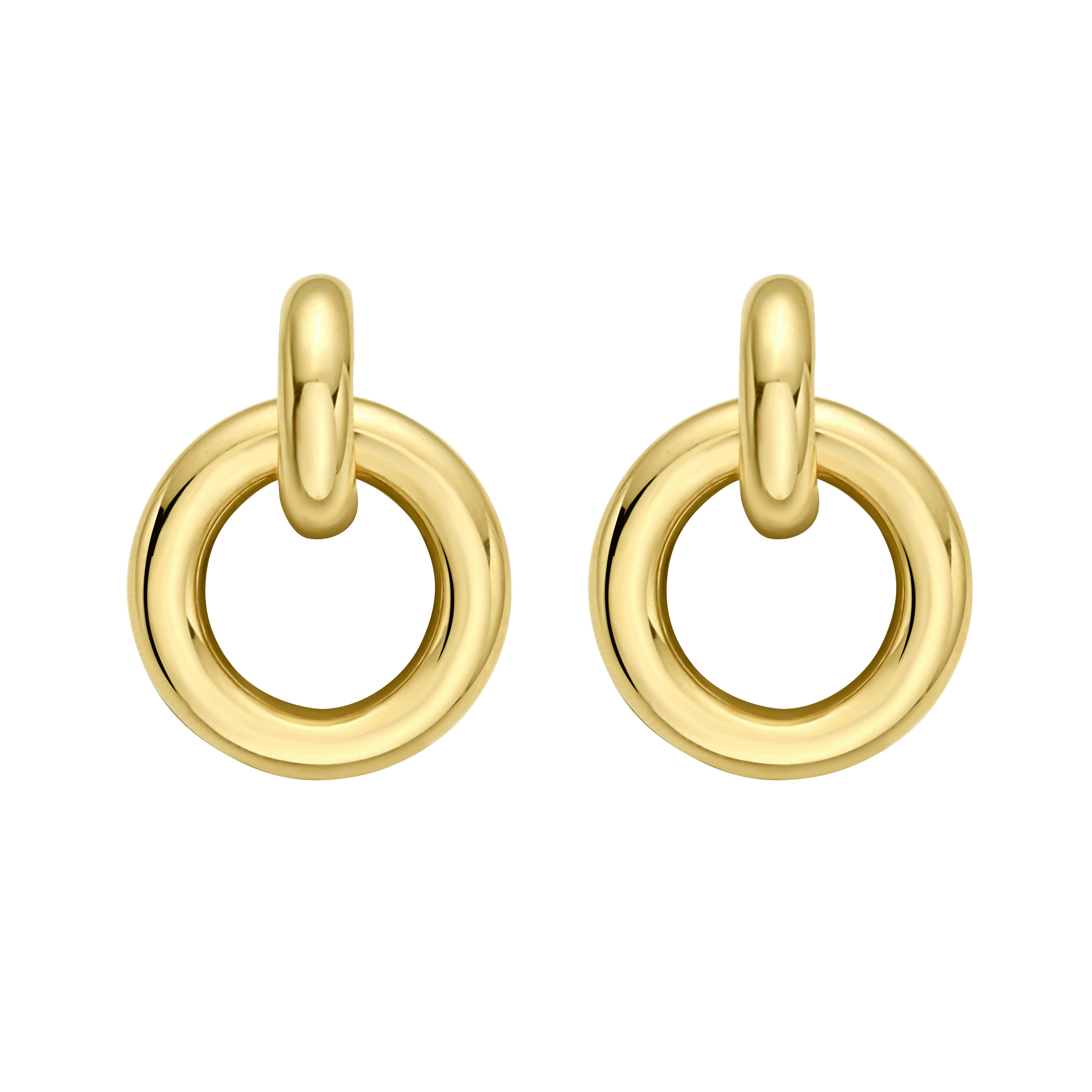14k Gold Bold Circular Link Door Knocker Earrings