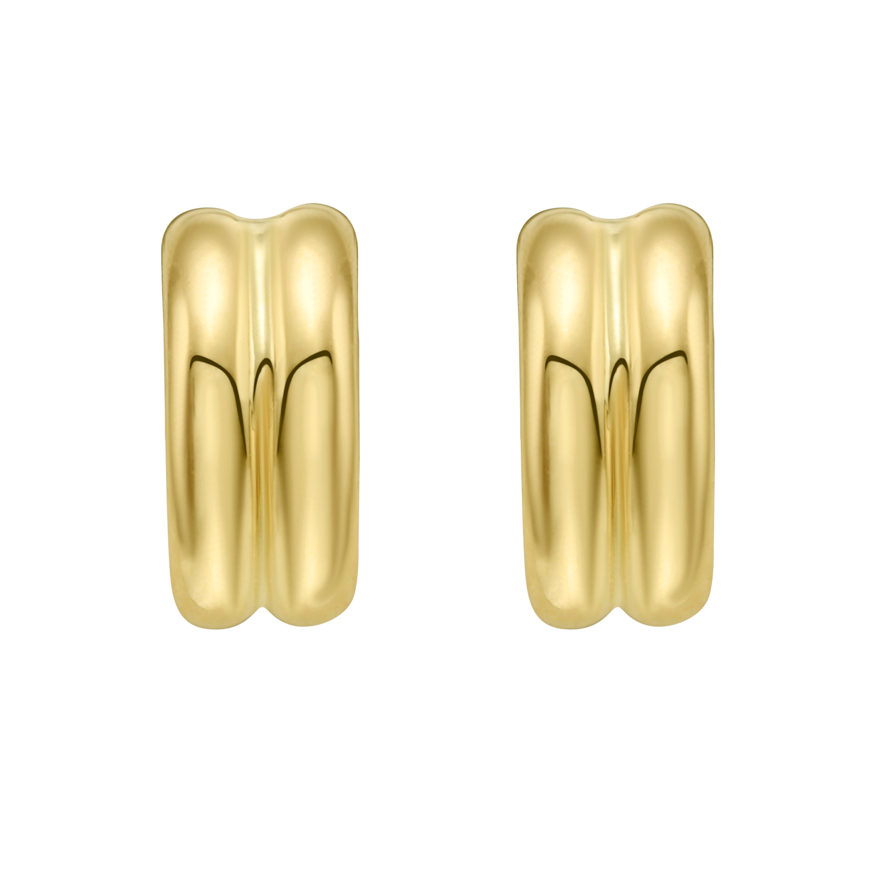 14k Yellow Gold Double-Ribbed 11mm by 5mm Huggie C-Hoop Earrings with push back clasp