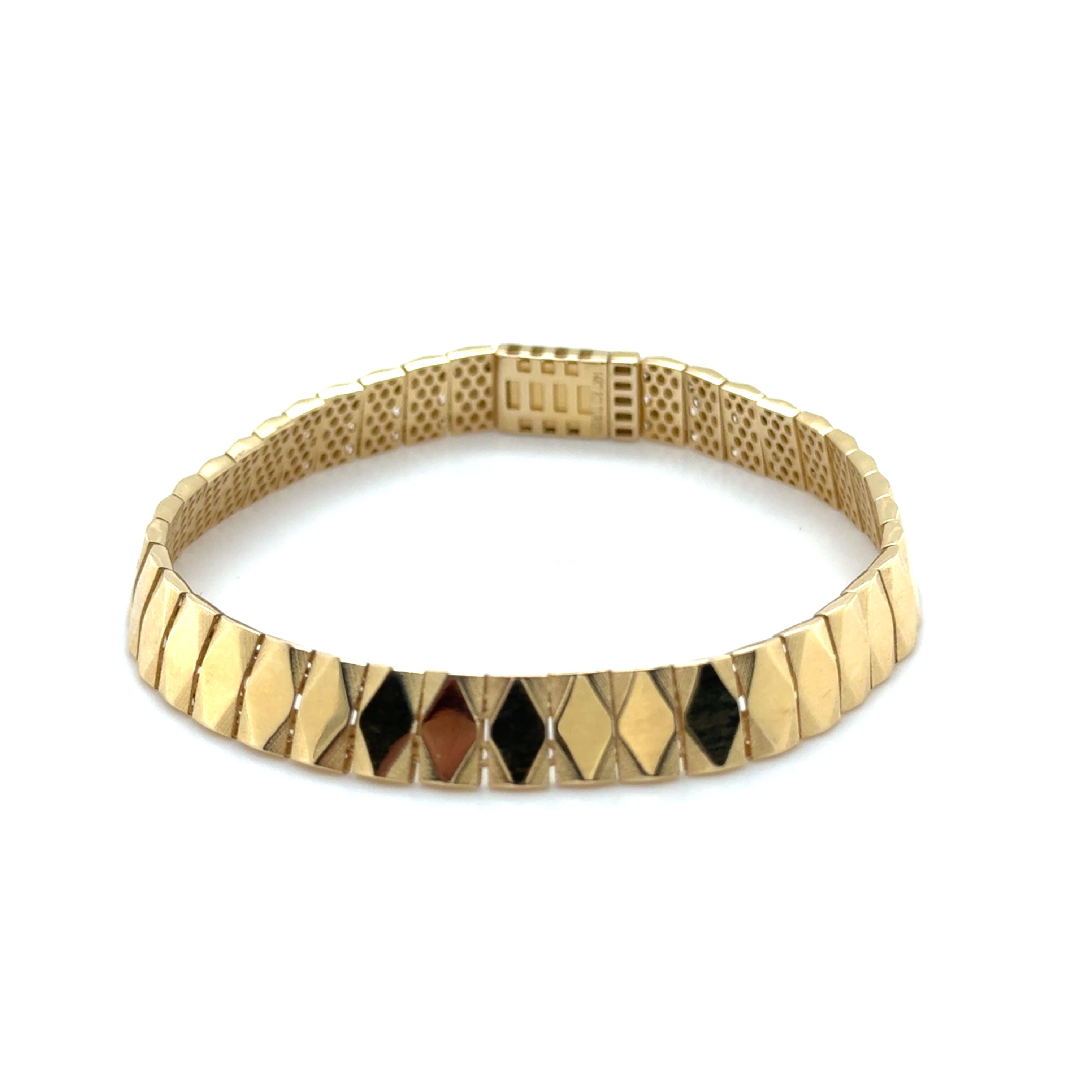 14K Solid Gold Bracelet Diamond-Cut Tile Link – Textured, Polished, Bold
