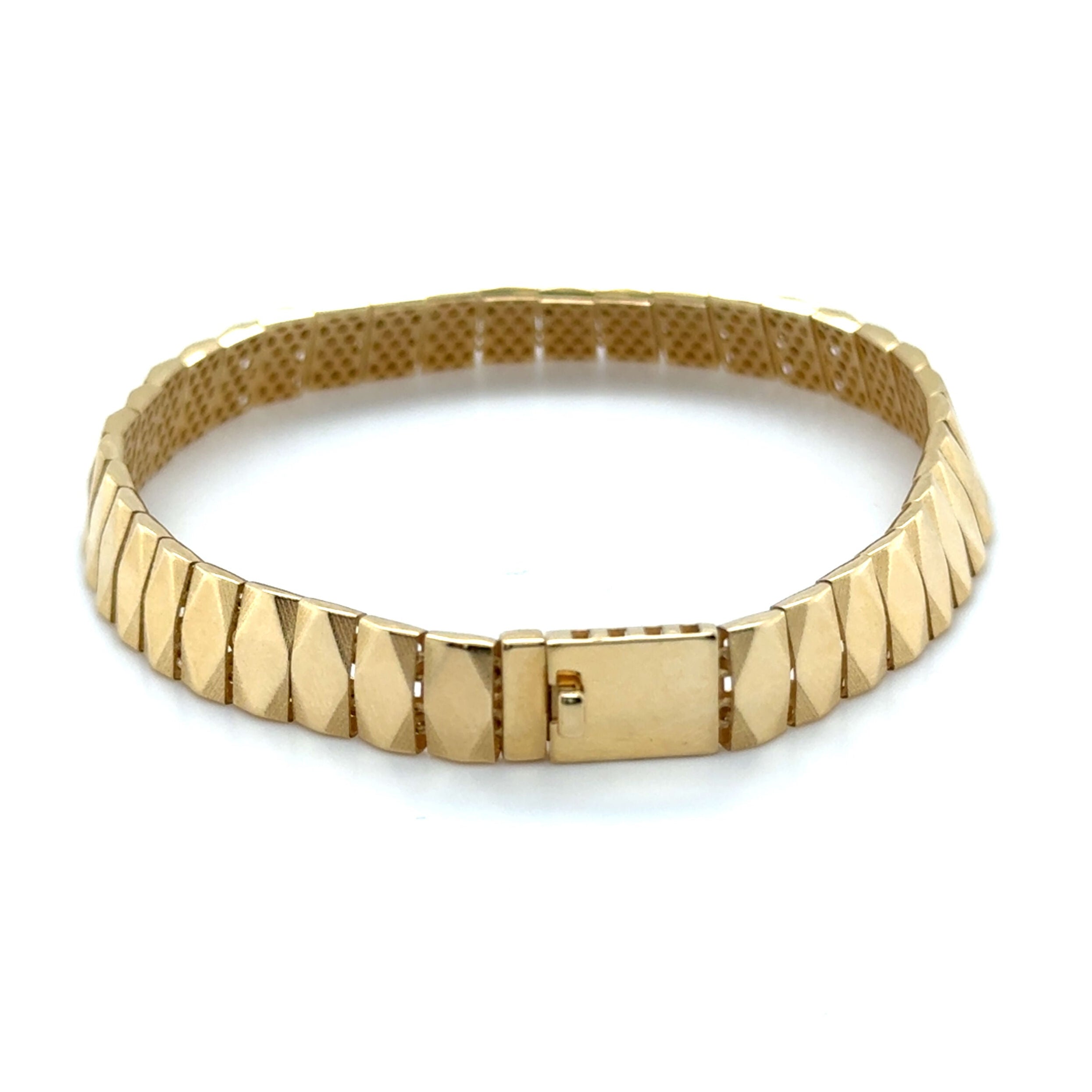 14K Gold Rectangle Link Chain Bracelet: 7 Inch, Tile Design